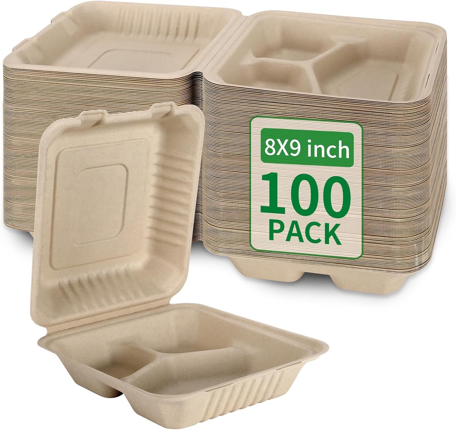 Grossiste Contenants à Emporter 8x9 Pouces en Bagasse Compostable avec Couvercle, 100 Pack de Boîtes à Lunch 3 Compartiments, Fabricant Écologique, Vente en Gros, Biodegradable et Sans PFAS Grossiste Contenants à Emporter 8x9 Pouces en Bagasse Compostable avec Couvercle, 100 Pack de Boîtes à Lunch 3 Compartiments, Fabricant Écologique, Vente en Gros, Biodegradable et Sans PFAS