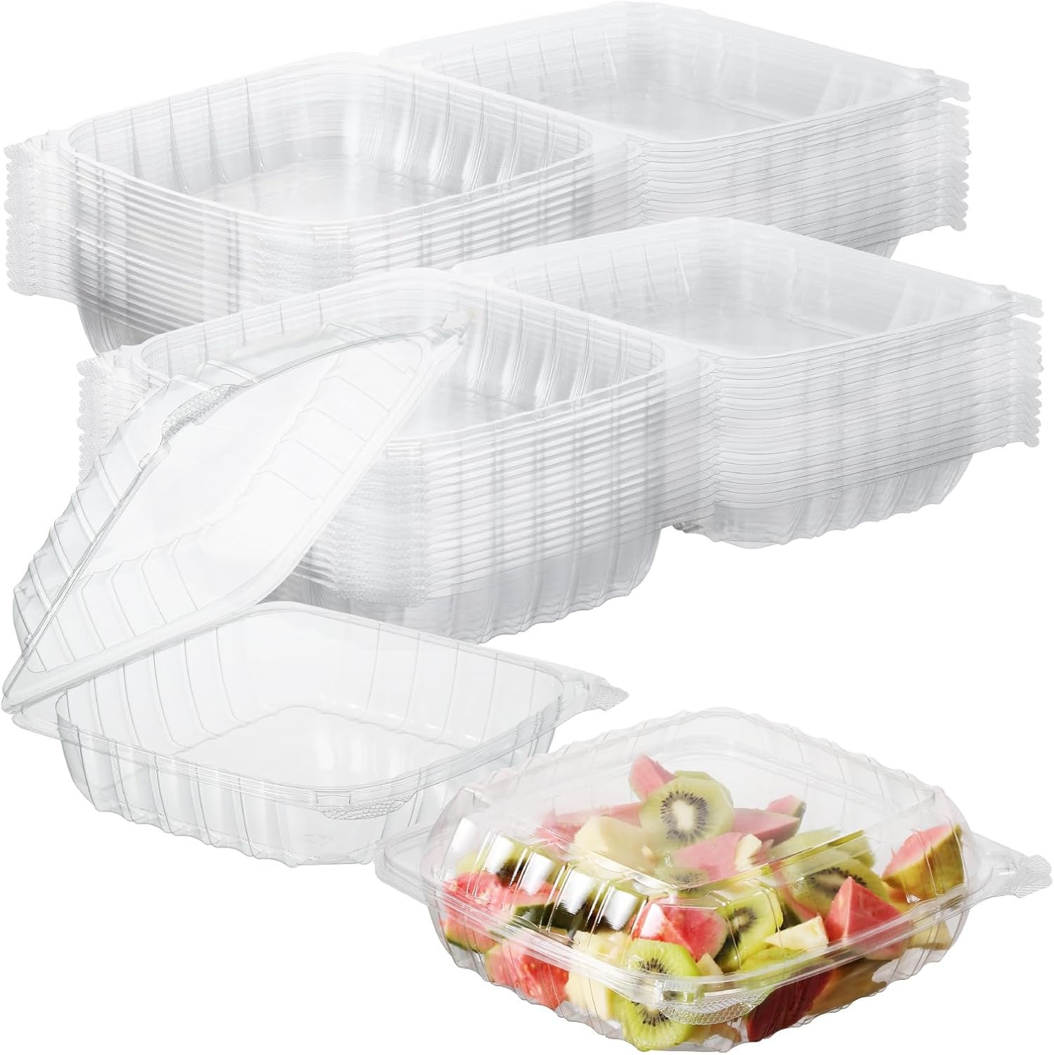 Grossiste Contenants en Plastique Transparent avec Charnières 30 Pack 8,5 x 8 x 3,2 Pouces, Idéal pour Salades, Gâteaux, Pâtisseries et Sandwiches, Fabricant de Récipients Jetables en Vrac, Logo Personnalisé Disponibles