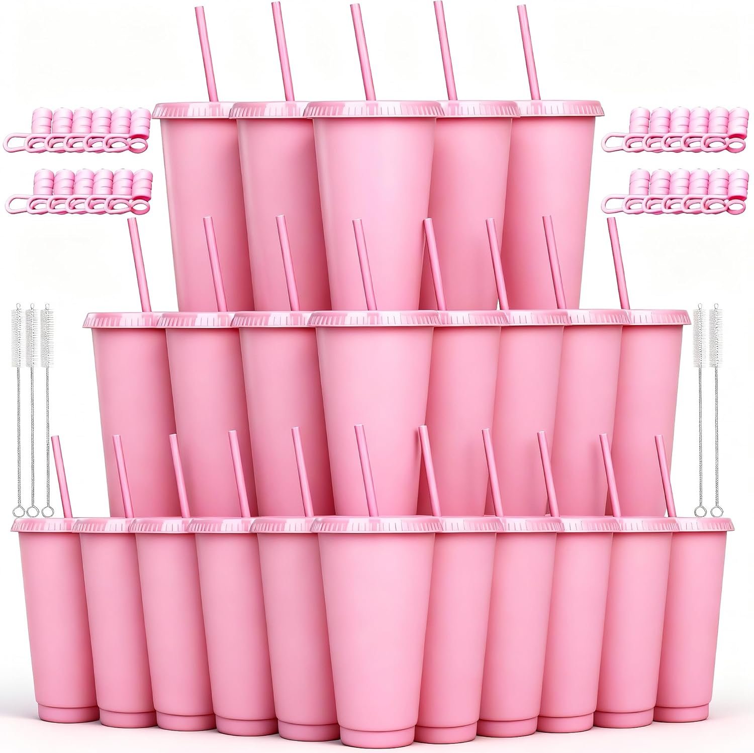 Grossiste Gobelets en Plastique Réutilisables 24 oz avec Logo Personnalisé, Verres pour Fête avec Couvercles et Pailles, 24 Pack de Mug de Voyage Étanche pour Café Glacé et Tumblers Party (Rose) Fabricant