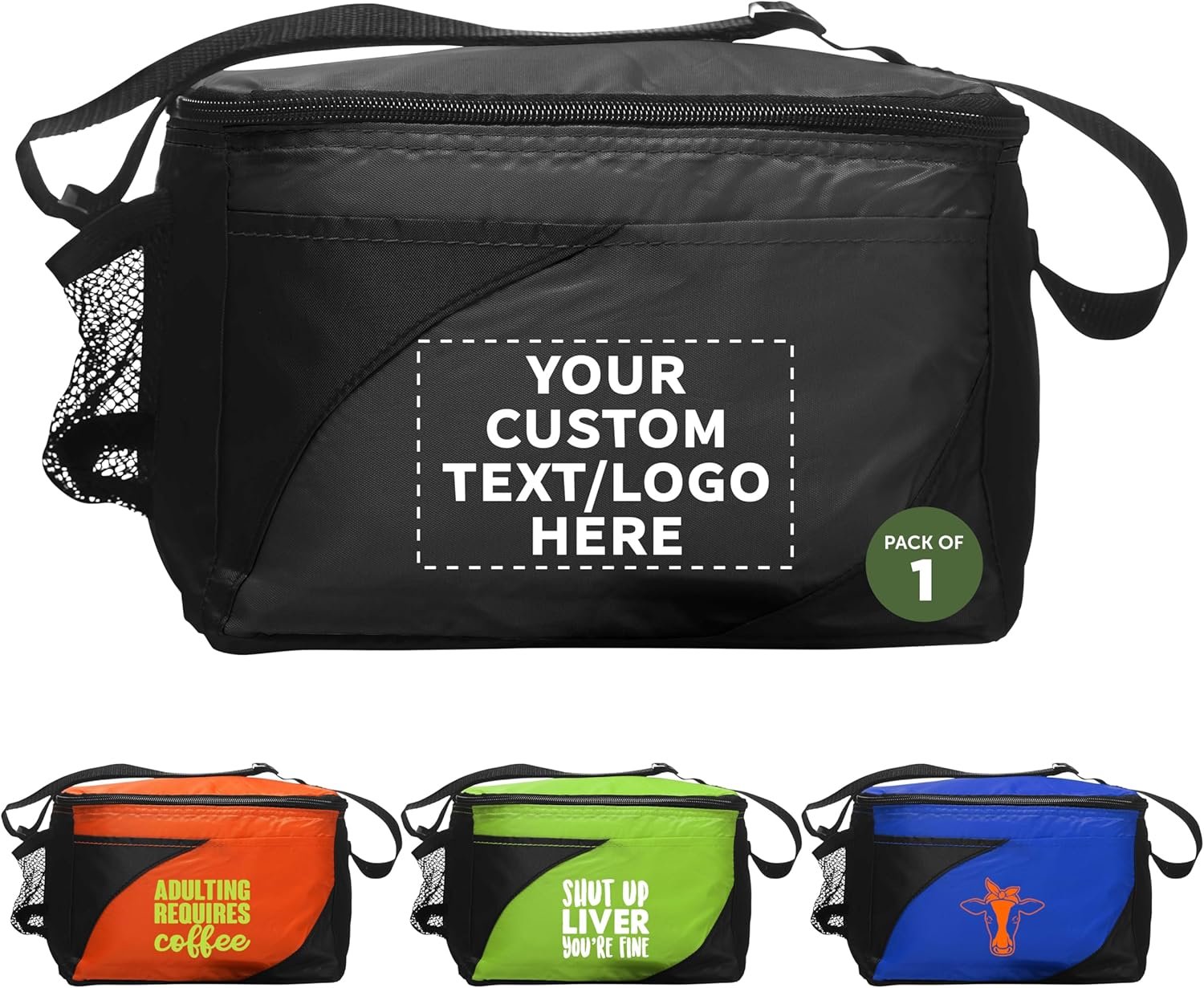 Grossiste Sac à déjeuner isotherme Access - Logo Personnalisé, poche avant, poche latérale - Fournisseur Set de 1 - Noir