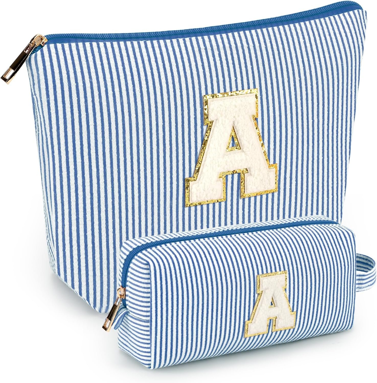 Grossiste Sac de Maquillage Initial pour Femmes - 2 PCS Trousse de Toilette Cosmétiques for Travel - Logo Personnalisé Cadeaux Anniversaire pour Fille de 11 à 18 ans, Idéal pour Enseignants - Fournisseur de Cadeaux Tendance en Vrac - Bleu A