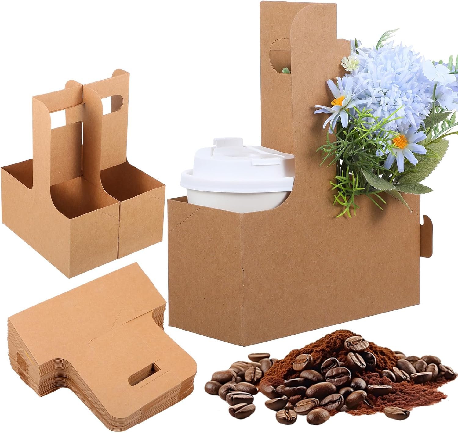 Grossiste Support de Boissons en Papier Carton - Porte-gobelets jetable pour 2 ou 4 tasses, idéal pour boissons froides et chaudes, Café, OEM, Vente en Gros de 100 unités avec poignées.