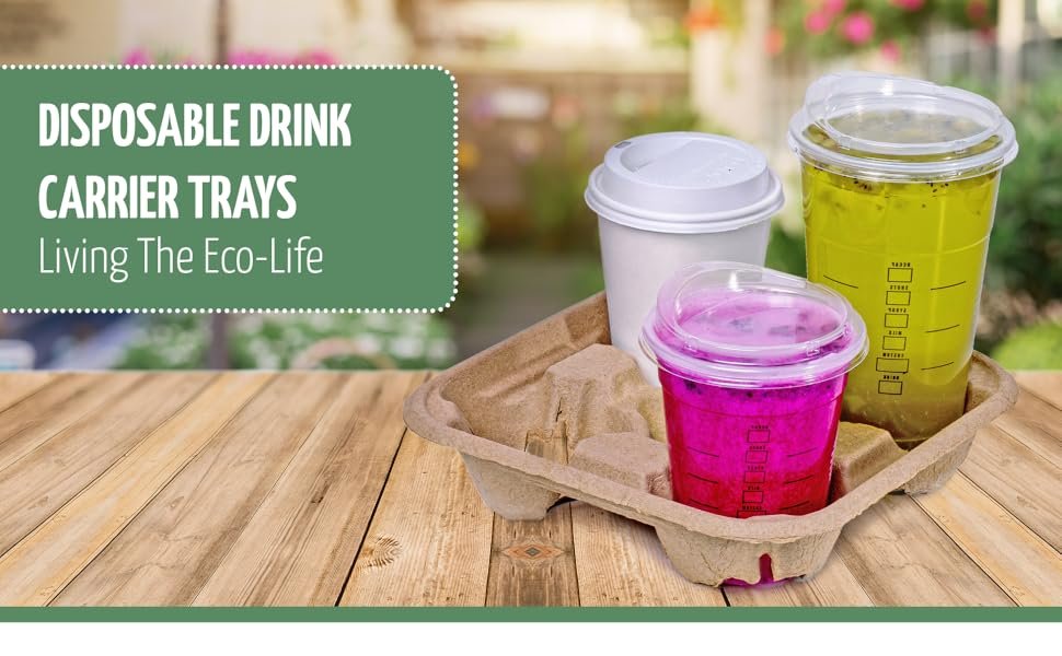 Grossiste Tray de transport pour 2 tasses (Pack de 50), Écologique, Support de boisson biodégradable, OEM, Idéal pour livraison de boissons chaudes ou froides, Support de boisson pratique pour voitures, Vente en gros sans déversement ni dégâts.