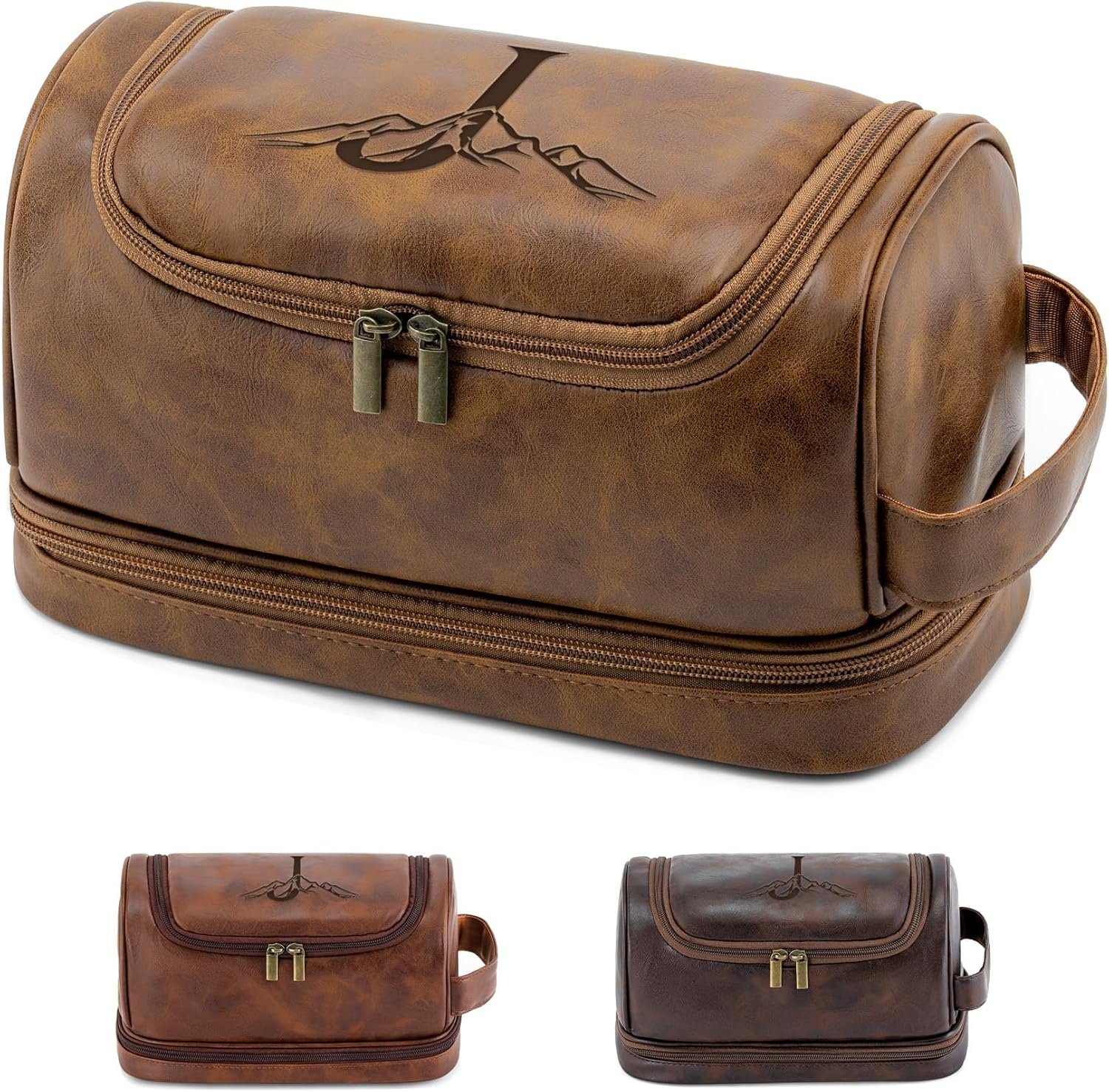 Grossiste Trousse de Toilette Personnalisée en PU Étanche avec Logo Personnalisé, Organiseur de Voyage Indispensable pour Homme, Cadeaux de Fête des Pères et Anniversaire pour Papa et Mari, Fabricant Dopp Kit en Marron Clair