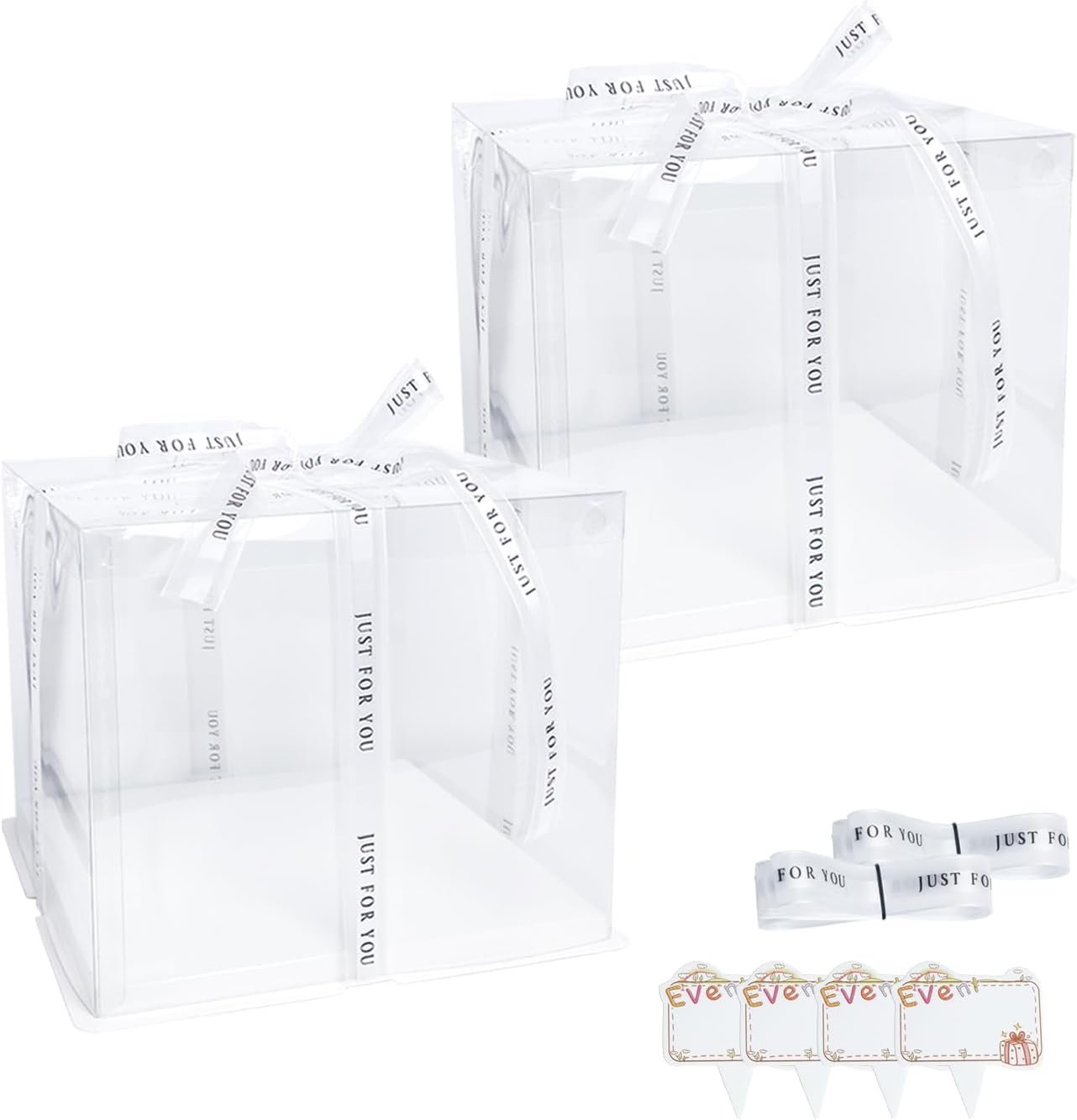 Grossiste boîte à gâteau transparente, 2 pièces de 7'' avec couvercles et carte cadeau en ruban, OEM fournisseur d'emballages pour pâtisseries, logo personnalisé pour anniversaires, mariages et fêtes.