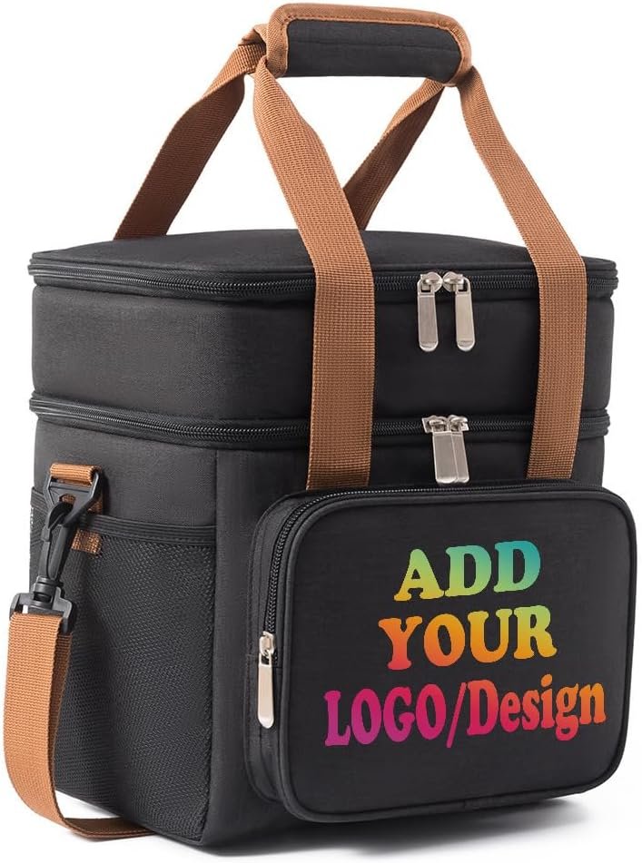 Grossiste boîte isotherme personnalisée noire avec logo personnalisé, fabricant de sacs fourre-tout, vente en gros d'accessoires promotionnels.