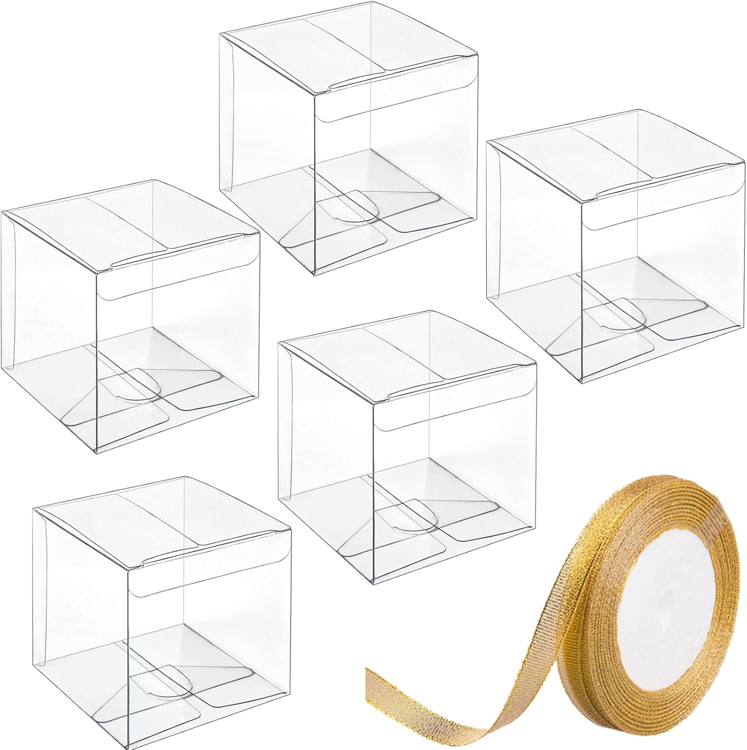 Grossiste boîtes à favor transparentes 3x3x3 pouces avec rubans dorés, 30 pièces, pour emballage de cadeaux miniatures, logo personnalisé et sac de traitement en vrac. Grossiste boîtes à favor transparentes 3x3x3 pouces avec rubans dorés, 30 pièces, pour emballage de cadeaux miniatures, logo personnalisé et sac de traitement en vrac.