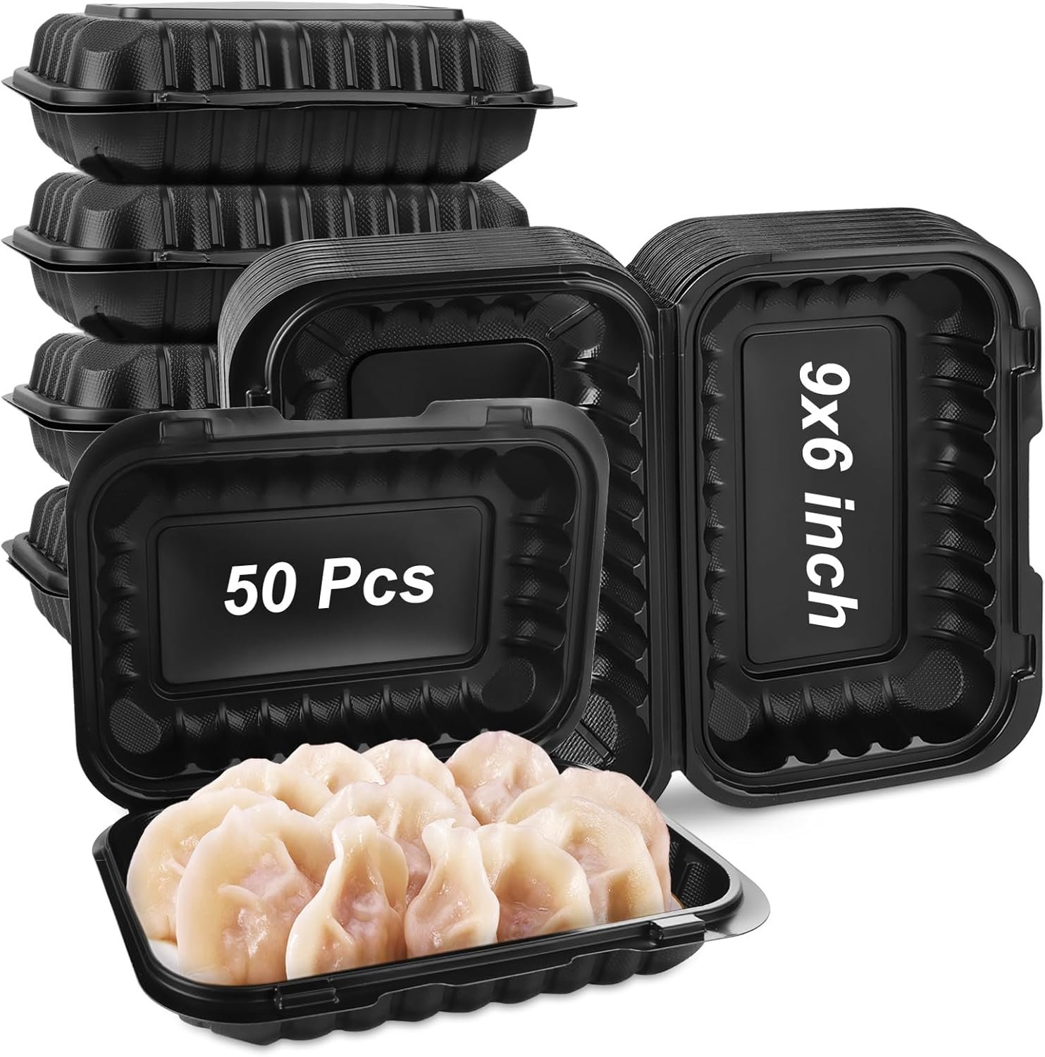 Grossiste conteneurs alimentaires en plastique 27 OZ, 50 pièces plateau à emporter 9 x 6 pouces, personnalisation de logo disponible pour vente en gros.