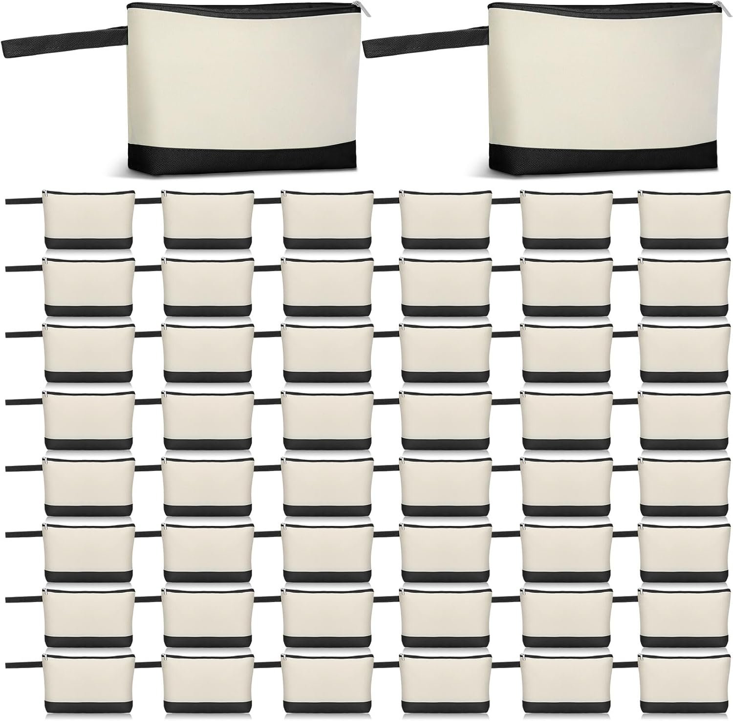 Grossiste de 48 Pcs de Sacs de Maquillage en Toile de Coton 10,2 x 5,5 x 2 Pouces, Pouch Personnalisé DIY en Vrac avec Trousse de Toilette pour Femmes (Beige et Noir) - Fabricant Qualifié.