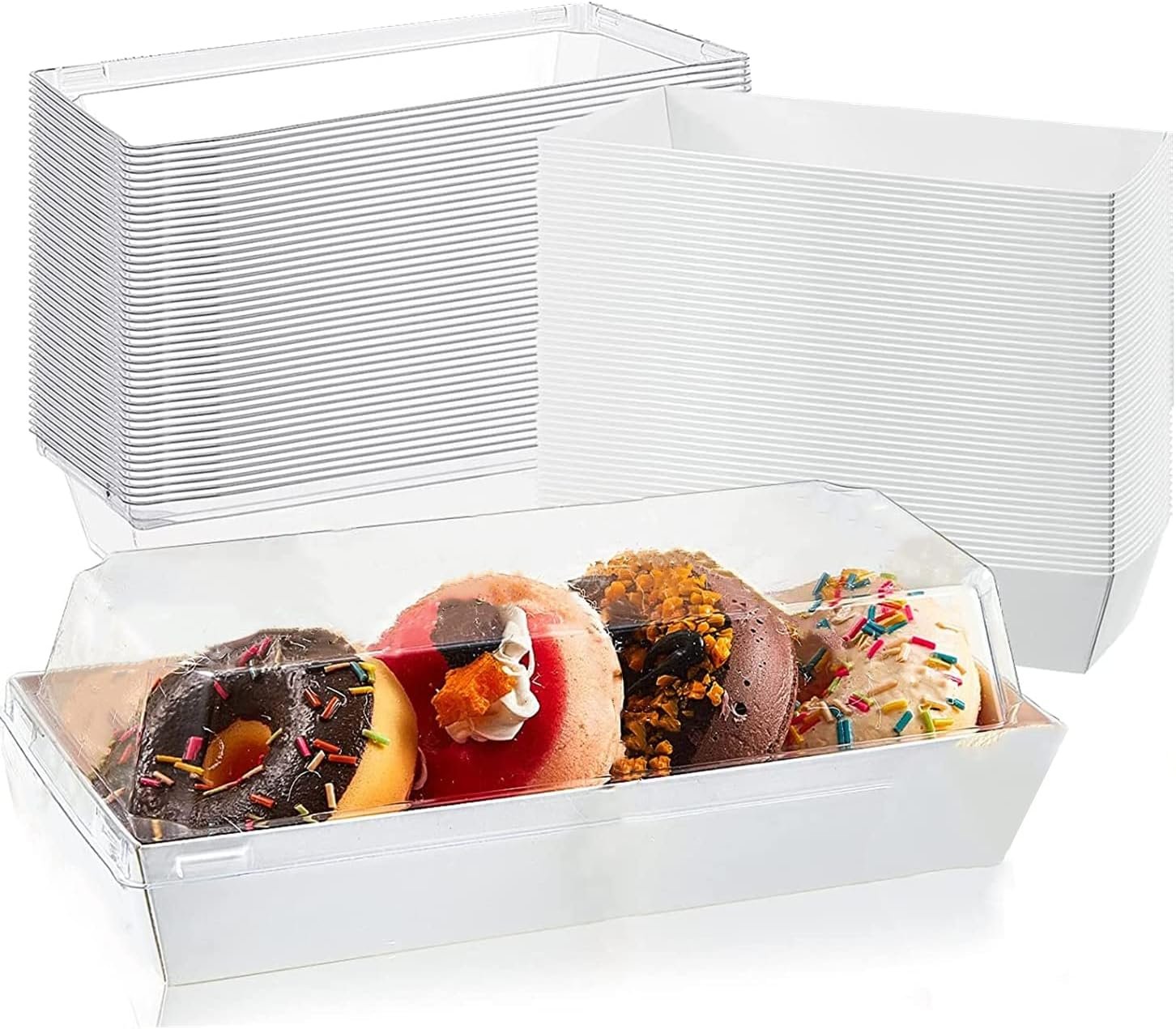 Grossiste de 50 Boîtes en Papier pour Charcuterie avec Couvercles Transparente, Contenants Alimentaires Jetables 7,5'' pour Sandwich, Gâteaux, Fraises, Biscuits au Chocolat, OEM disponible en Vrac