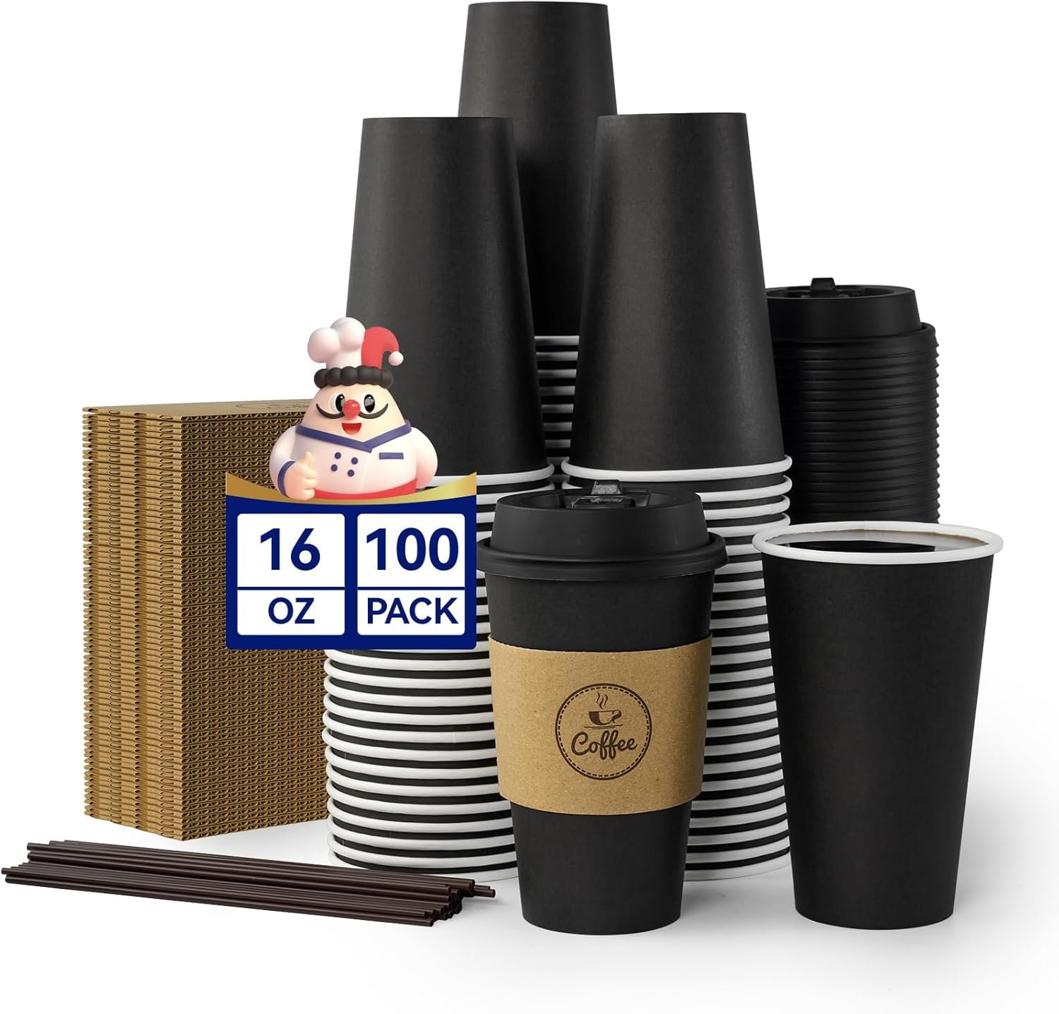 Grossiste de gobelets en papier noir de 16 oz, 100 pièces, avec couvercles, manchons et agitateur, Logo Personnalisé, Fabricant d'emballages pour boissons variées. Grossiste de gobelets en papier noir de 16 oz, 100 pièces, avec couvercles, manchons et agitateur, Logo Personnalisé, Fabricant d'emballages pour boissons variées.
