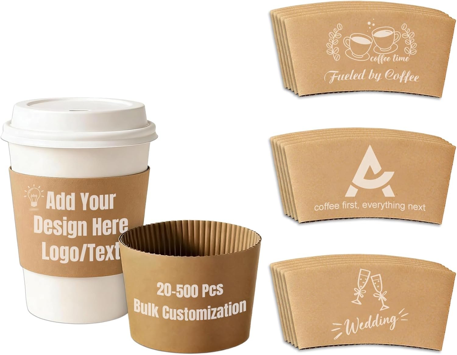 Grossiste de manchons à café personnalisés en vrac - Manchons jetables personnalisables de 10-20 oz avec logo/textes gravés au laser pour boissons chaudes et froides - Logo personnalisé pour cafés, mariages et événements (Style 2) Fabricant