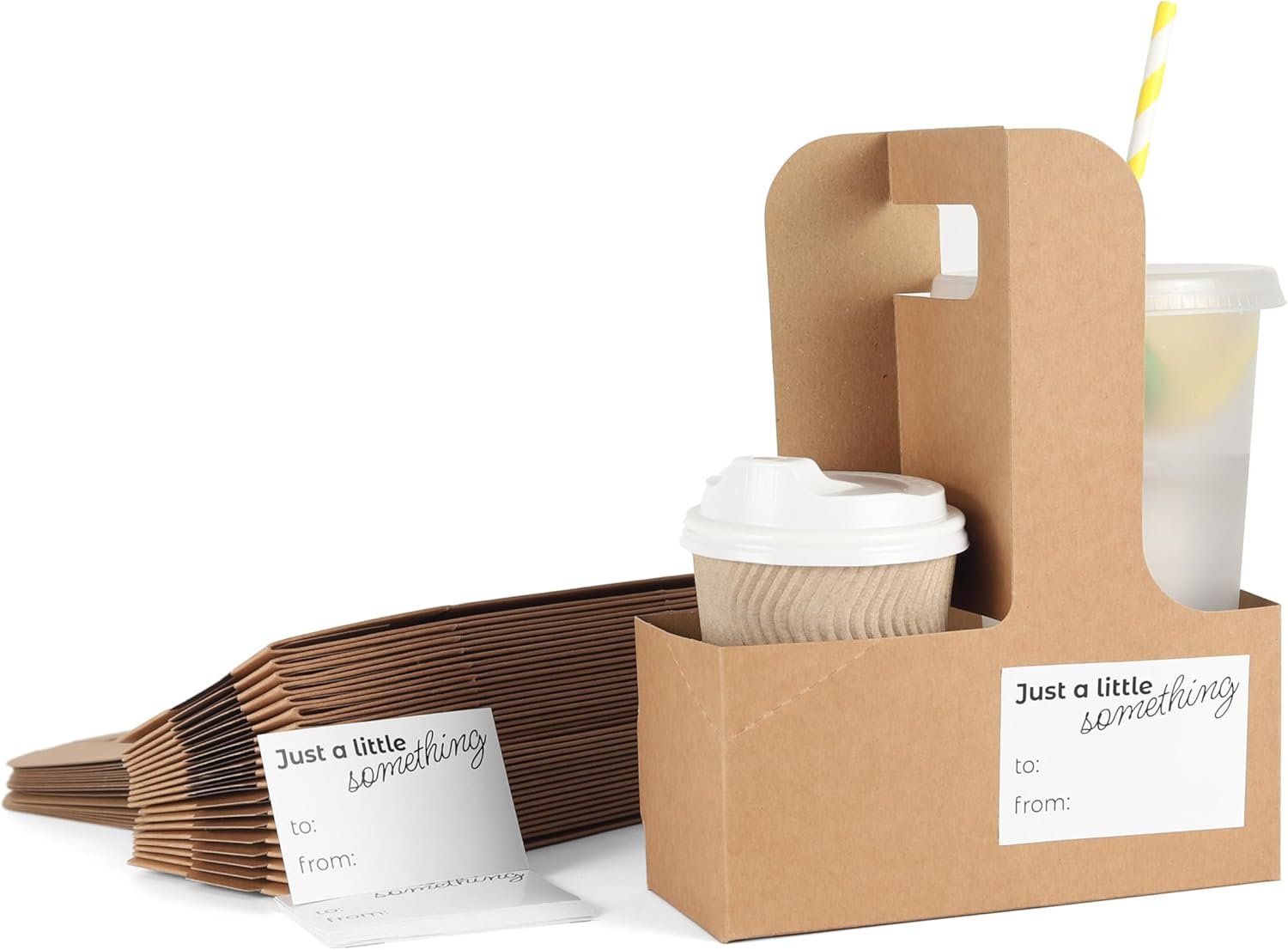 Grossiste de porte-gobelets jetables avec poignée pour 2 ou 4 tasses, support en papier kraft, idéale pour boissons chaudes ou froides. Logo personnalisé inclus, fournit 20 autocollants pour décorer fêtes, anniversaires et mariages. Fabricant de solutions pratiques pour boissons.