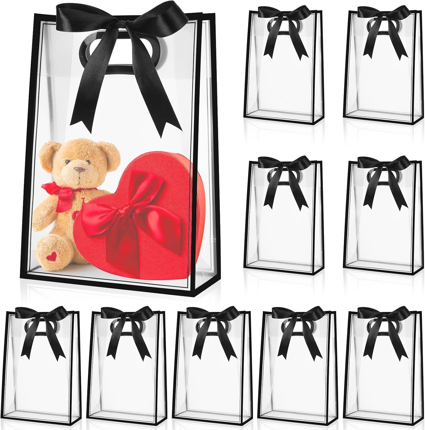 Grossiste de sacs cadeaux en plastique transparents, 12 pcs avec poignées découpées, sac réutilisable en PP avec ruban, idéal pour mariage, anniversaire, baby shower, 7x10x3.15 pouces, OEM, fournisseur en vente en gros Grossiste de sacs cadeaux en plastique transparents, 12 pcs avec poignées découpées, sac réutilisable en PP avec ruban, idéal pour mariage, anniversaire, baby shower, 7x10x3.15 pouces, OEM, fournisseur en vente en gros