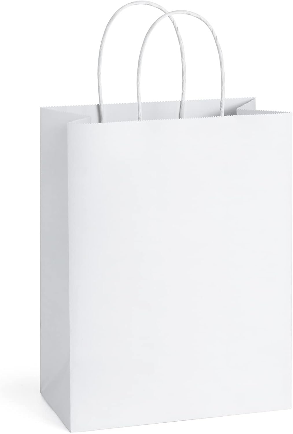 Grossiste de sacs en papier blanc 8x4.25x10.5 avec poignées, sacs en kraft pour cadeaux et courses, OEM en vrac, fournisseur de sacs en papier moyens.