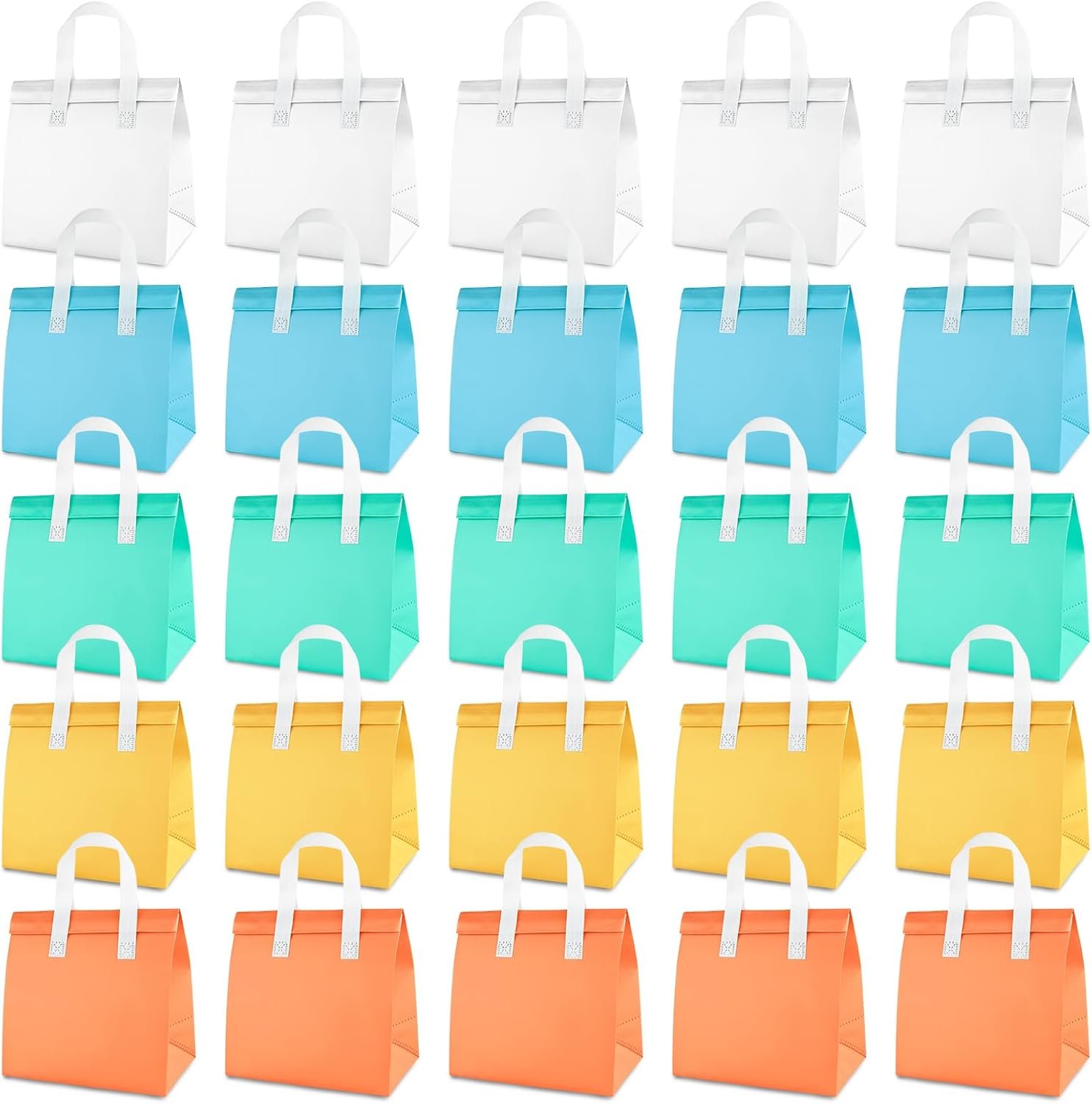 Grossiste de sacs isothermes à emporter 25PCS 9,2 x 9 x 5,9 pouces, sacs à lunch jetables isolés, idéal pour la restauration, livraison de nourriture, café, thé au lait, vente en gros, OEM disponible, en 5 couleurs.