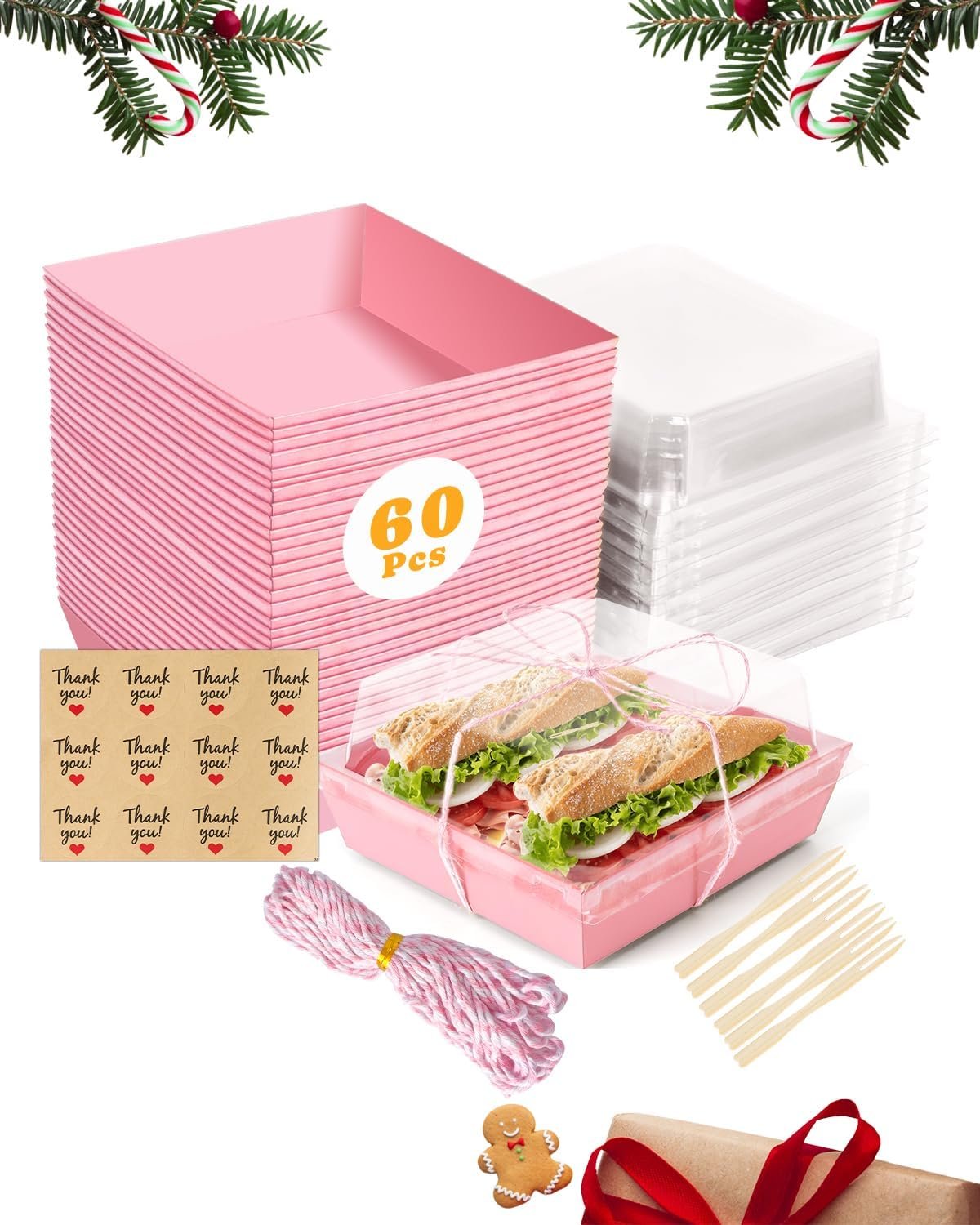 Grossiste en 60 Pack de Boîtes à Charcuterie Roses avec Couvercles Clairs, Petites Boîtes en Papier de 5 Pouces à Emporter avec Couvercle - Logo Personnalisé pour Favoris de Fête, Nourriture, Sushi, Biscuit, Part de Gâteau, Dessert, Sandwich - Fournisseur de Solutions en Vente en Gros