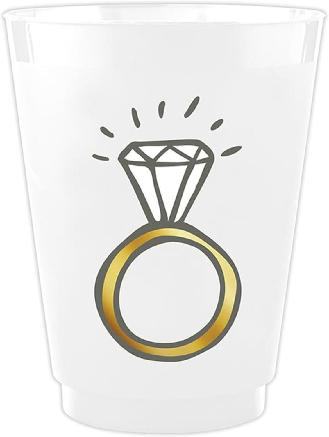 Grossiste en Produits de Fête de Mariage, Gobelets en Plastique Réutilisables de 16 onces, 8 Comptes, avec Logo Personnalisé, Design Anneau de Diamant en Or et Noir. Grossiste en Produits de Fête de Mariage, Gobelets en Plastique Réutilisables de 16 onces, 8 Comptes, avec Logo Personnalisé, Design Anneau de Diamant en Or et Noir.