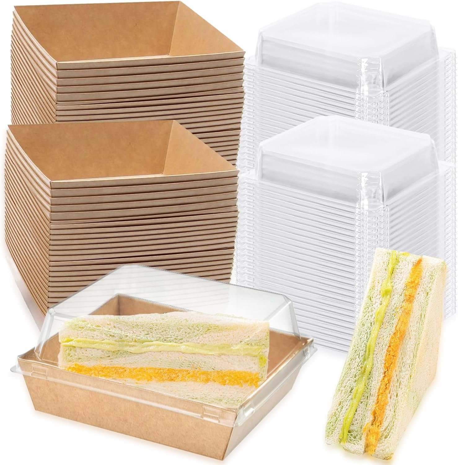 Grossiste en Vrac, 100 Boîtes de Charcuterie Miniatures avec Couvercles Transparente, 5 Pouces, Fournisseur de Contenants Alimentaires Jetables pour Cookies, Sushi, Part de Gâteau, Muffins, Logo Personnalisé.
