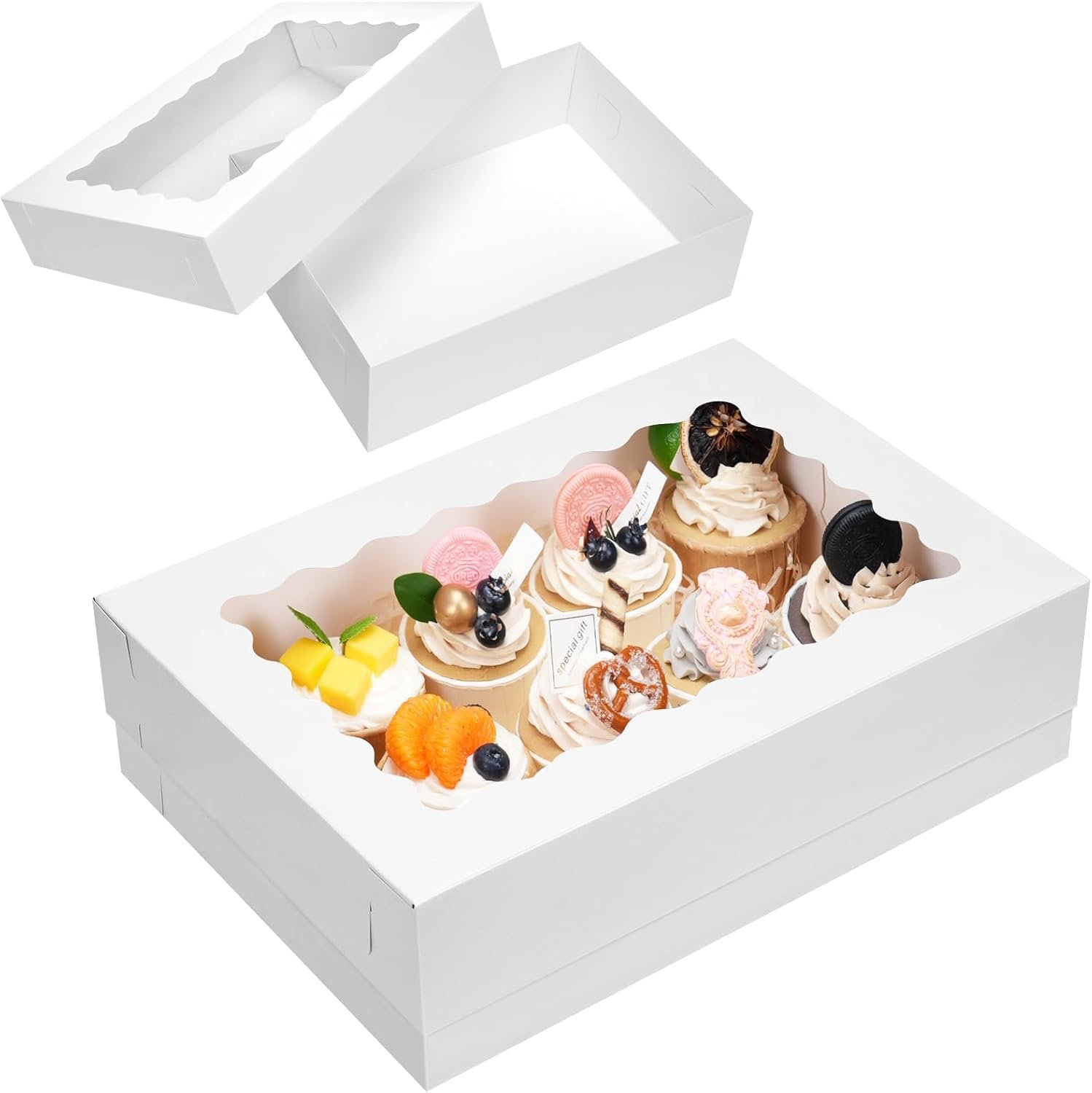 Grossiste en Vrac 20pcs Boîtes à Gâteau 14x10x4in avec Fenêtre, Fournisseur de Boîtes Blanches pour Pâtisserie, Logo Personnalisé pour Packaging de Gâteaux Donuts Cupcake Tarte