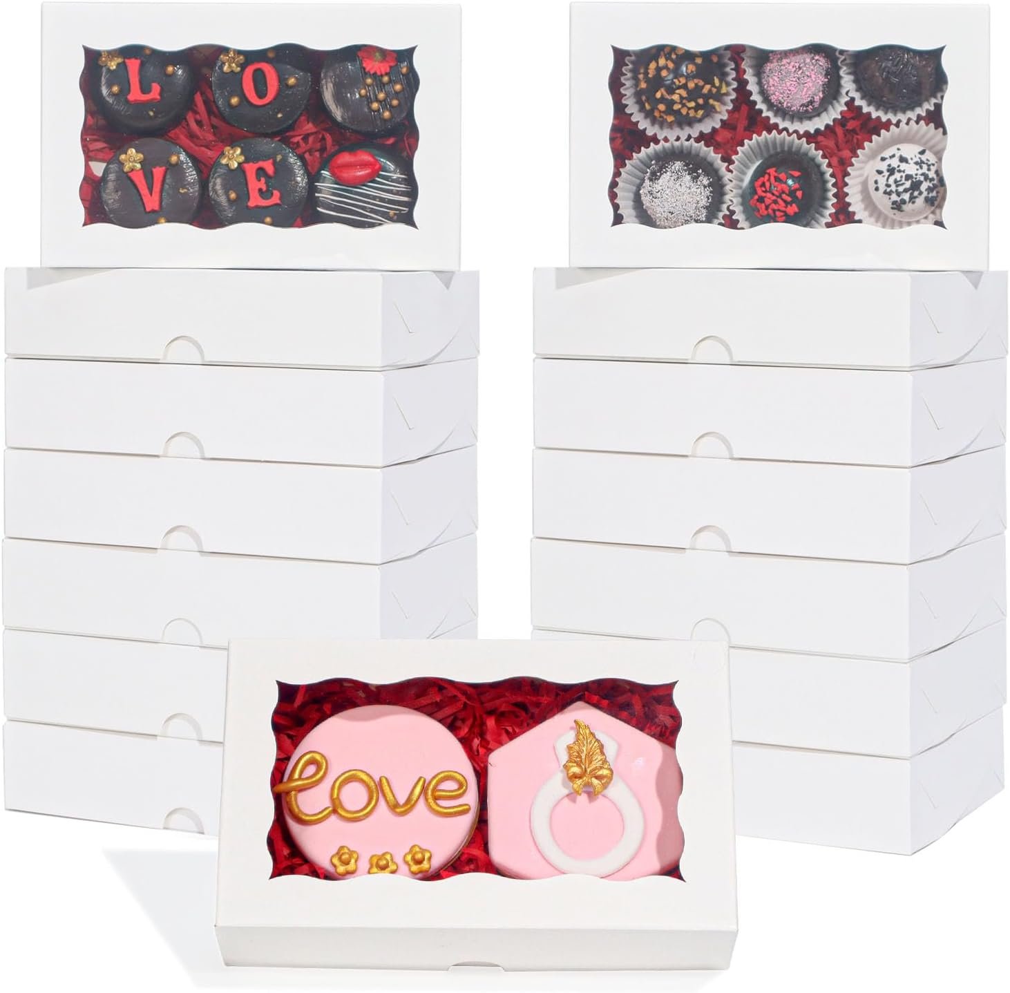 Grossiste en Vrac Boîtes à Cookies 50 Pack 7 x 4 3/8 x 1½ pouces avec Fenêtre, Logo Personnalisé, Fournisseur de Packaging pour Macarons et Chocolats.