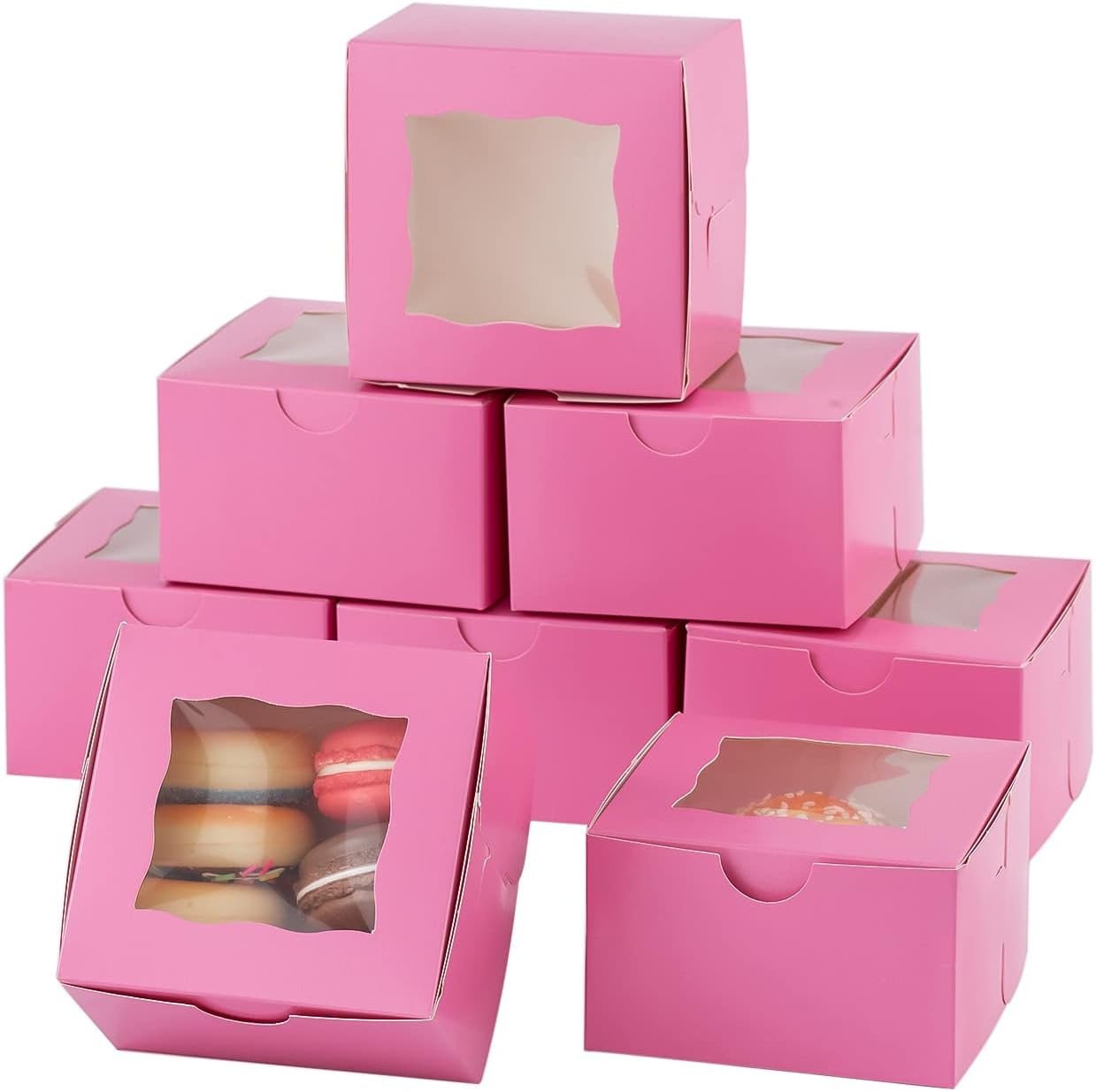 Grossiste en Vrac Boîtes à Gâteaux en Papier avec Fenêtre 100 Pcs 4x4x2,5 pouces pour Pâtisseries Cupcakes et Bonbons - Logo Personnalisé Disponible auprès du Fabricant