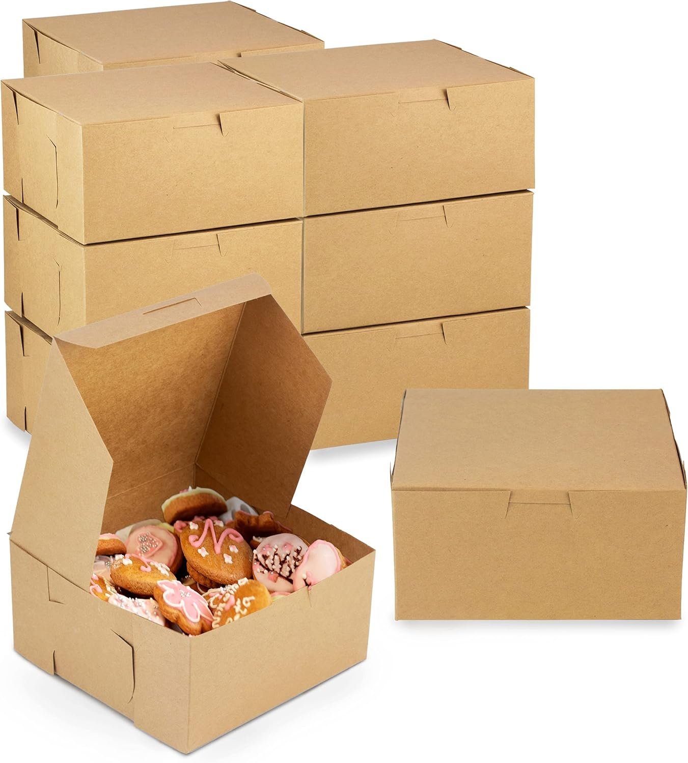 Grossiste en Vrac Boîtes à Pâtisserie Kraft 25 Pack 6 x 6 x 3 Pouces, Boîtes à Desserts en Carton pour Cupcakes, Chocolats, Beignets, Macarons - OEM Boîtes à Gâteaux Écologiques Fabriquées par Fabricant Local.