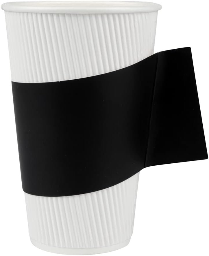 Grossiste en Vrac : Manchons à café chaud Restpresso avec poignée, 50 manchons jetables pour tasses - Tasses vendues séparément, s'adapte aux tasses de 12, 16 et 20 onces, logo personnalisé en papier noir. Fabricant de solutions d'emballage.