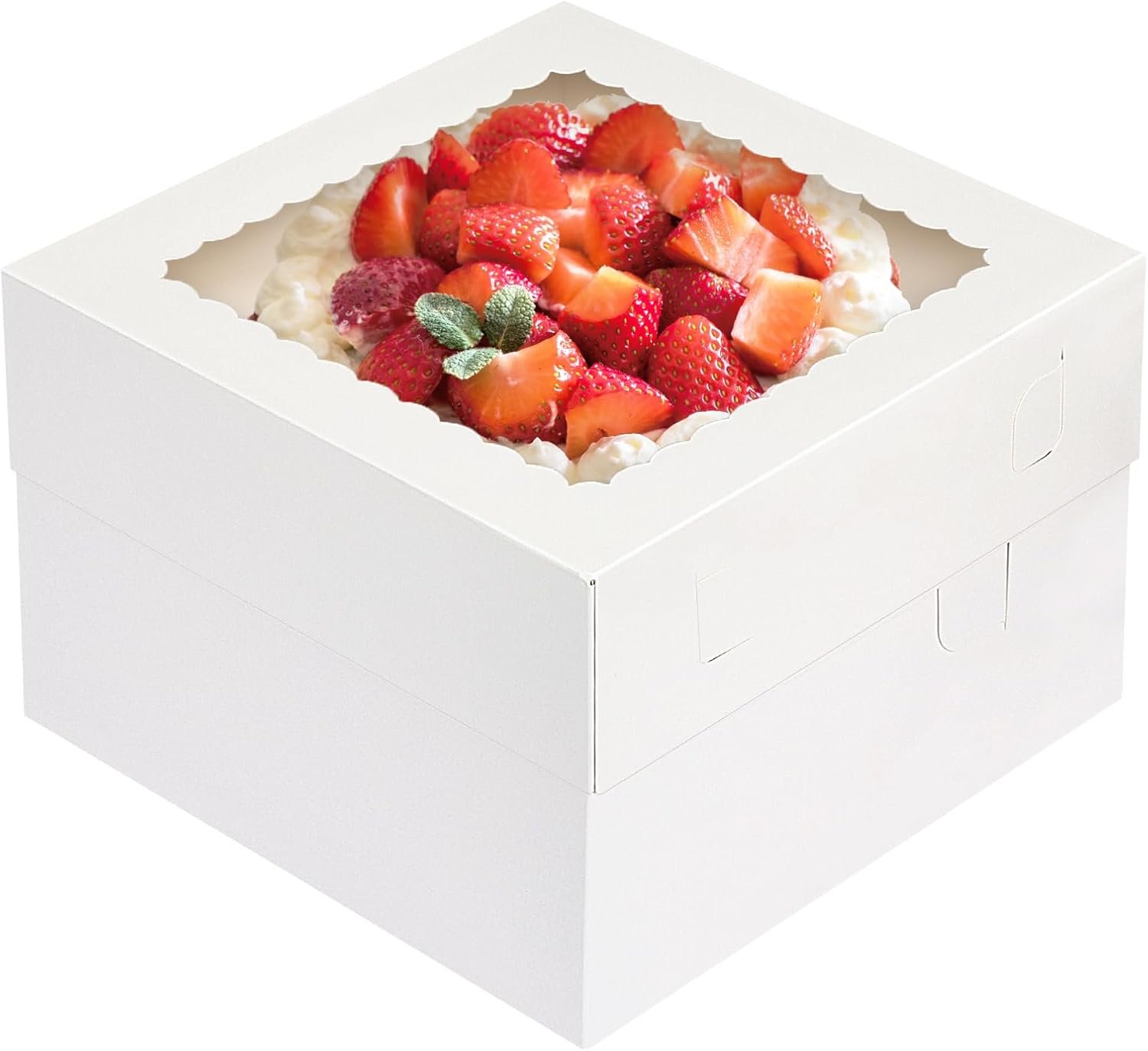 Grossiste en Vrac, boîtes à gâteaux 12x12x8 pouces avec fenêtre, logo personnalisé pour desserts, fabricant de contenants en carton.
