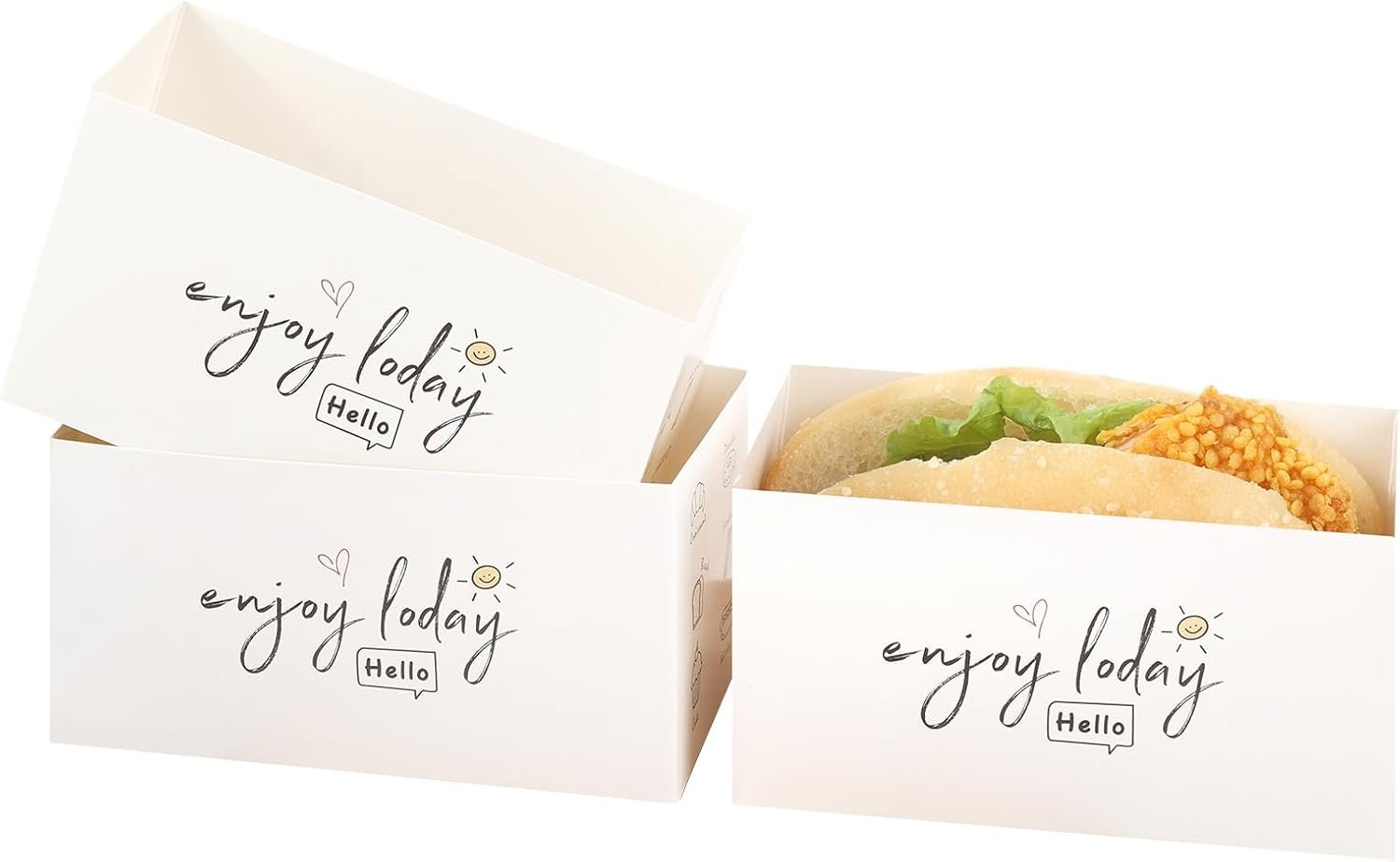 Grossiste en Vrac de 120 Boîtes de Conditionnement en Papier pour Sandwichs, Fournisseur d'Emballages à Emporter pour Toasts, Donuts, Burgers, Logo Personnalisé disponible.