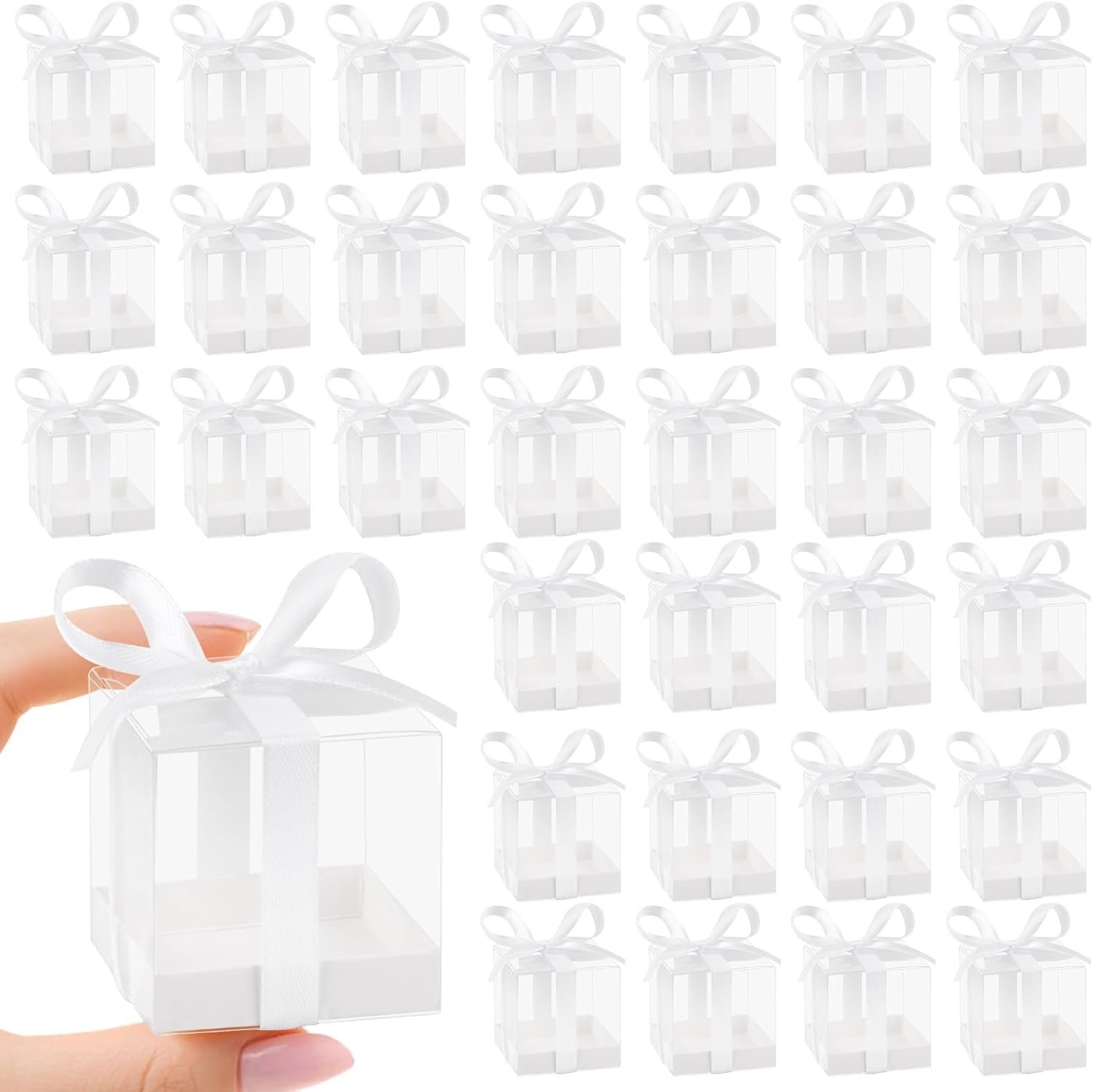 Grossiste en Vrac de Boîtes Favor, Boîtes Transparentes Miniatures 2x2x2 Pouces avec Ribbons Blancs pour Mariage, Anniversaire, Baptême et Décoration de Salle, OEM Personnalisé. Grossiste en Vrac de Boîtes Favor, Boîtes Transparentes Miniatures 2x2x2 Pouces avec Ribbons Blancs pour Mariage, Anniversaire, Baptême et Décoration de Salle, OEM Personnalisé.