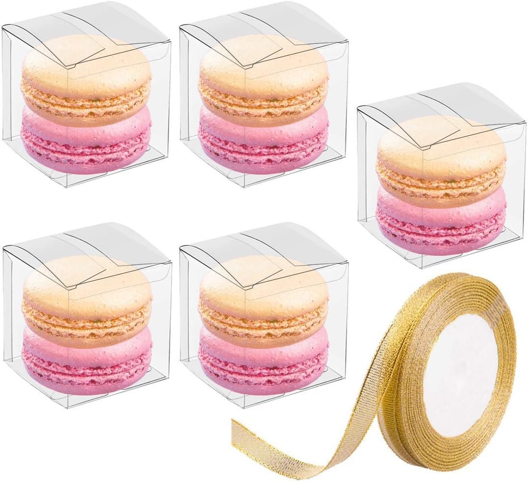Grossiste en Vrac de Boîtes Transparentes 2x2x2 Pouces pour Favors avec Rubans, 120 PCS de Boîtes Cubes Mini pour Mariages, Baby Shower et Anniversaires, Fournisseur d'Emballages de Cadeaux Individuels Macaron