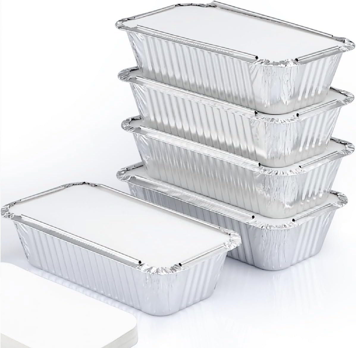 Grossiste en Vrac de Pans à Pain en Aluminium 55 Pack 1.5 LB avec Couvercles, Contenants pour Déjeuner, Plats à Cuisson Individuels - Fournisseur de Pans à Pain en Aluminium 7.8 x 4.3 x 2 Pouces, OEM et Marque Blanche