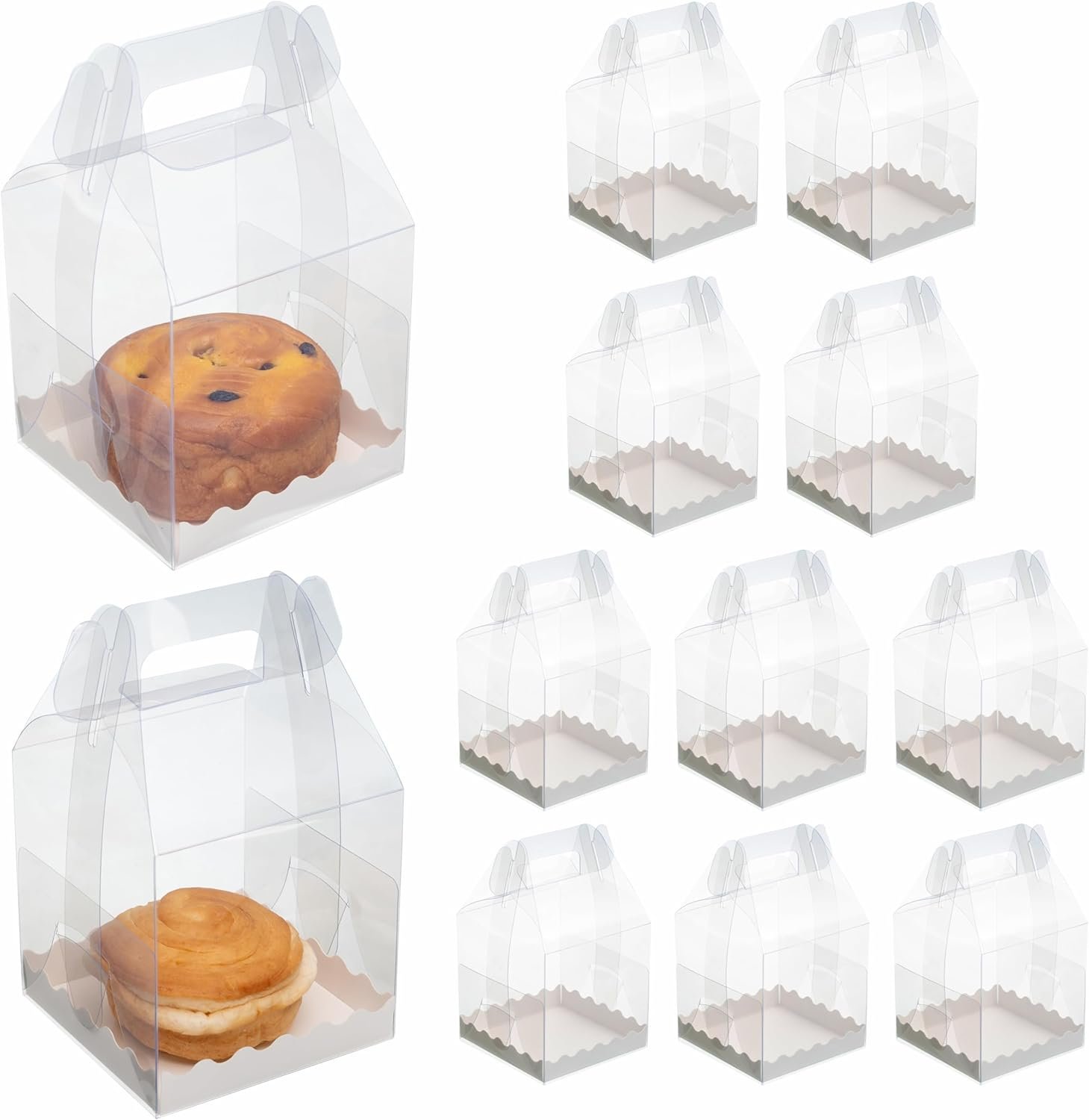 Grossiste en boîtes à cupcakes en PET alimentaire, 7-Pack de contenants individuels avec poignées | 4x4x6 pouces pour pâtisserie, cadeaux de fête et vente en gros, Personnalisation de logo disponible.