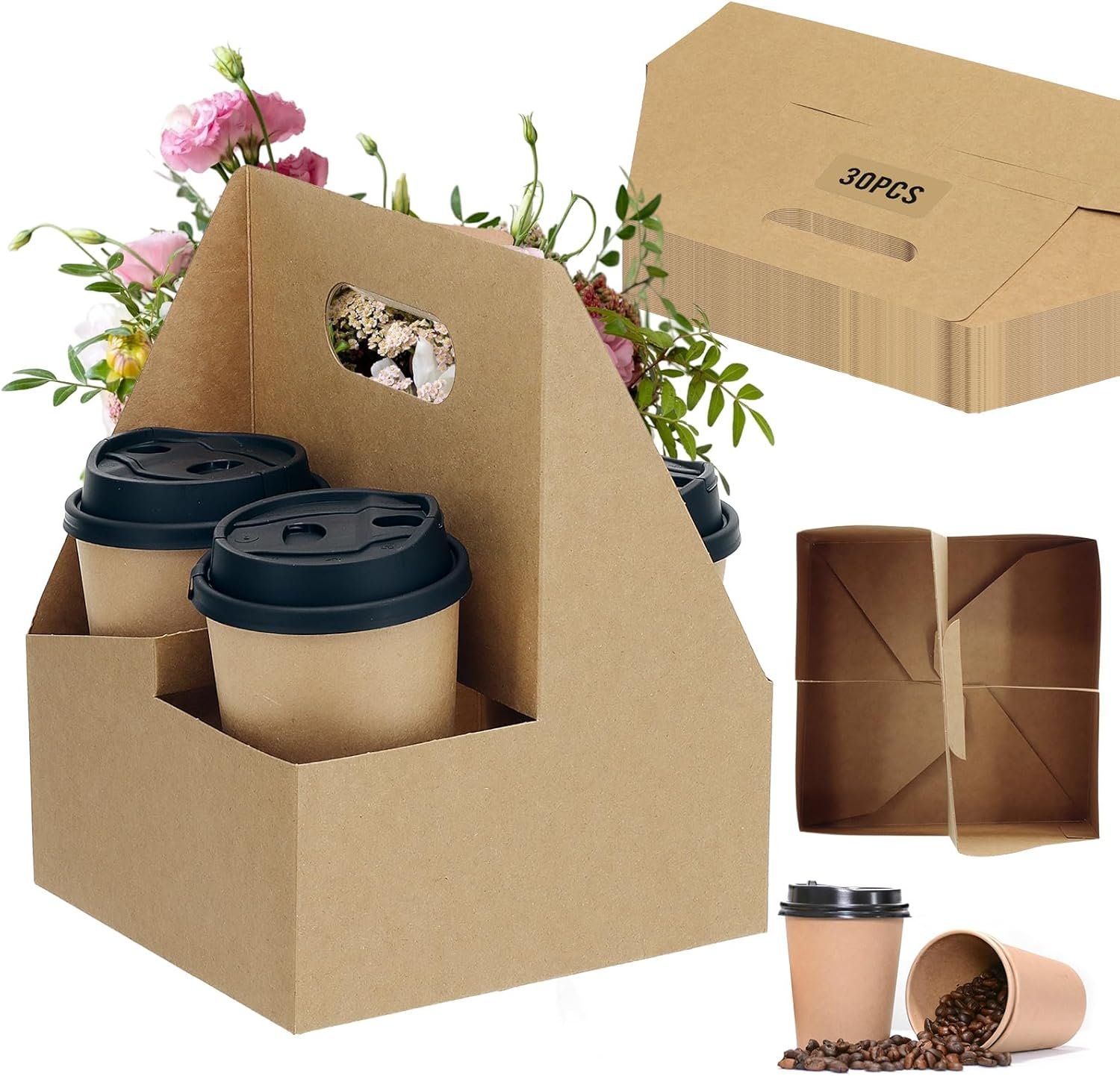 Grossiste porte-gobelet en carton pliable, support pour 4 tasses, capacité de 12oz à 32oz, 30 pièces, idéal pour la livraison de nourriture et les boissons chaudes ou froides, OEM avec logo personnalisé. Grossiste porte-gobelet en carton pliable, support pour 4 tasses, capacité de 12oz à 32oz, 30 pièces, idéal pour la livraison de nourriture et les boissons chaudes ou froides, OEM avec logo personnalisé.