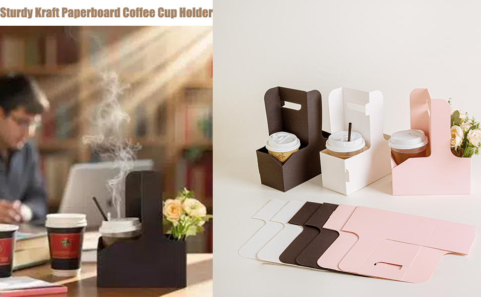 Grossiste support à boisson 6 pack 2/4 tasses avec poignée - Porte-gobelet en carton kraft robuste pour boissons chaudes/froides, livraison de nourriture, plats à emporter, soirées (noir, jetable, 6 unités) - Logo Personnalisé, Fabricant.