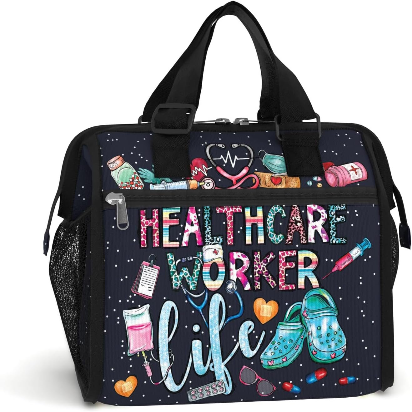 Sac à déjeuner isolé pour femmes, idéal comme cadeau pour professionnel de la santé, disponible en gros chez notre fournisseur, sac lunch box avec sangle ajustable pour le travail, voyage, pique-nique.