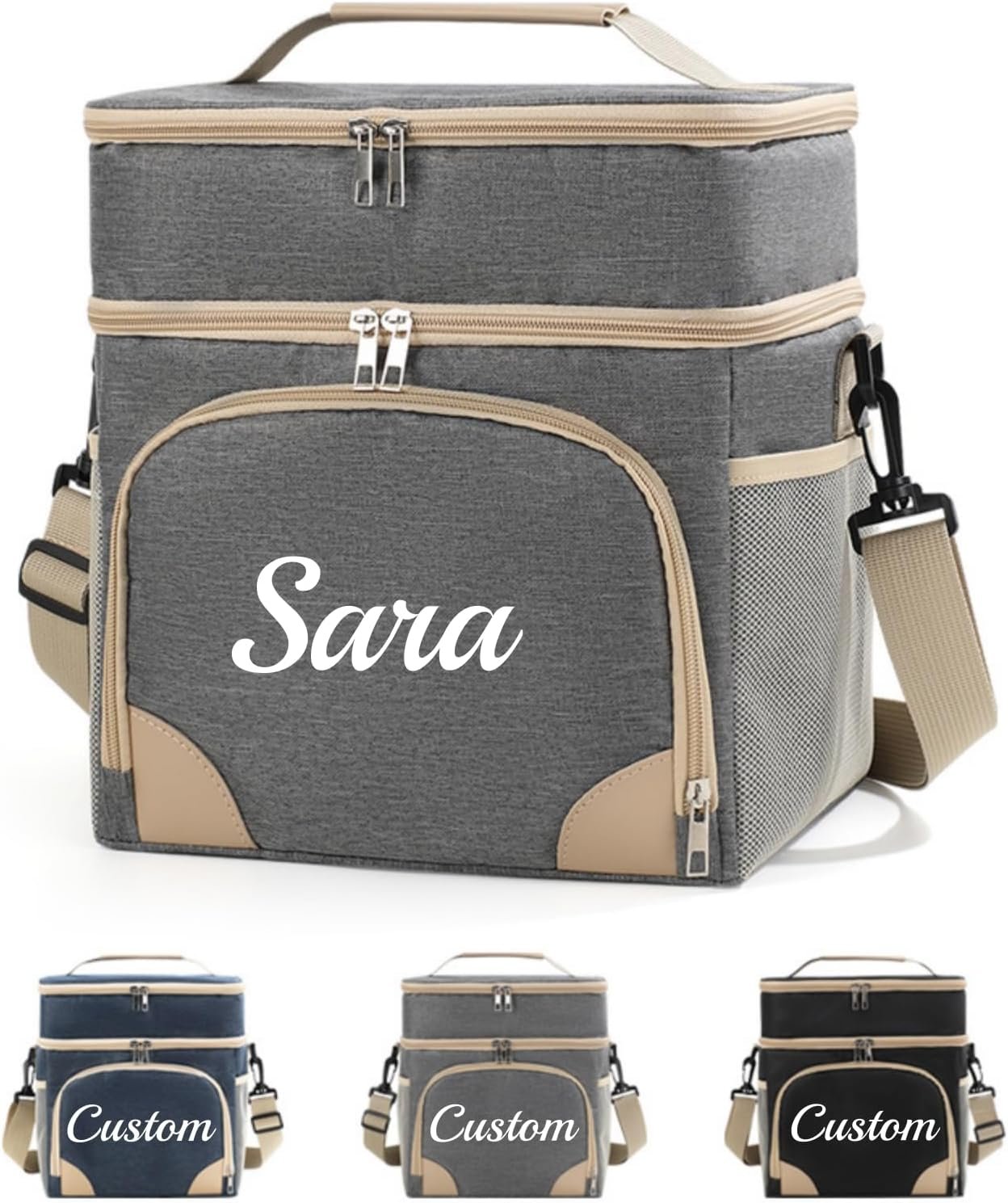 Sac de travail personnalisé avec compartiment déjeuner, Logo Personnalisé, boîte à lunch isolée extensible pour adultes, Fournisseur, idéale pour les femmes avec nom brodé, Grossiste.