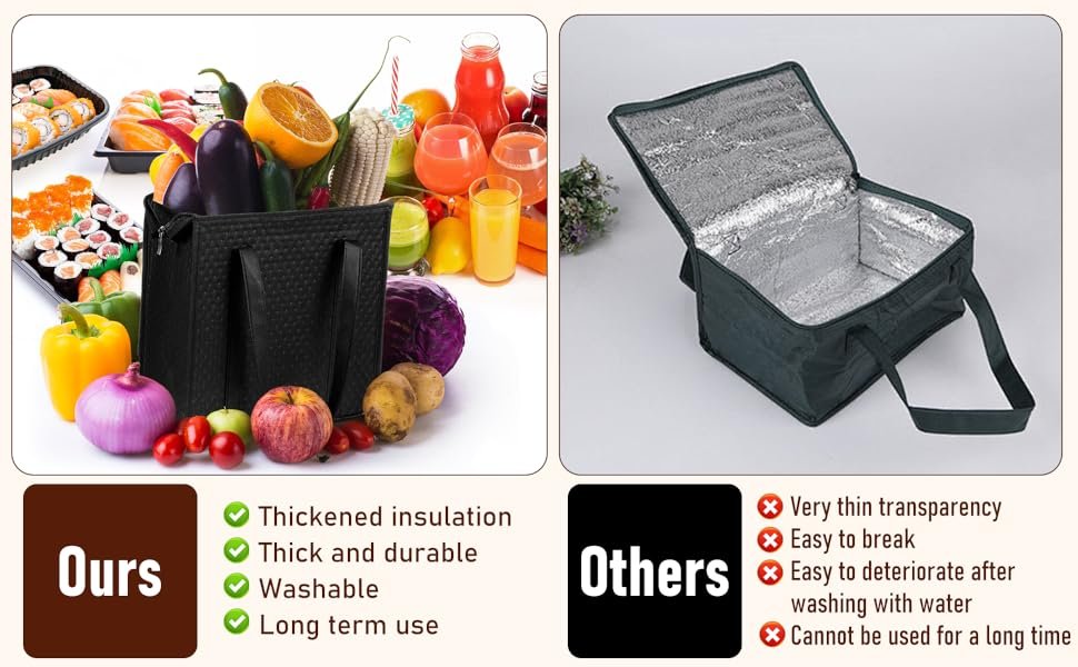 Sac isotherme réutilisable en lot de 4, idéal pour les courses et la livraison de nourriture, avec fermeture éclair et poignée, Grossiste en sacs à provisions, Fabricant d'équipements thermiques, Logo Personnalisé.