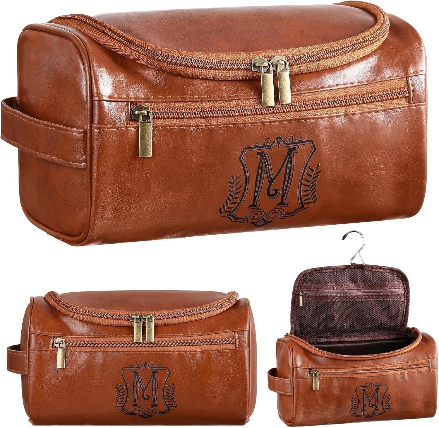Toiletry Bag en Cuir Personnalisé pour Hommes avec Logo Personnalisé, Trousse de Voyage Monogrammée avec Crochet et Poignée Latérale, Fabricant de Kits de Toilettes pour Lui, Papa, Mari, Cadeaux d'Anniversaire et de Noël en Vrac.