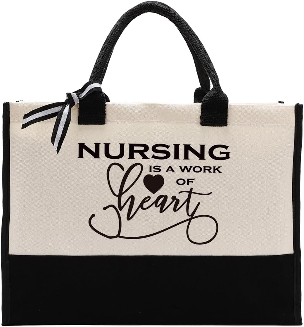 Tote Bag en Toile pour Infirmière, Fabricant de Sac avec Message - L'Infirmière, un Travail de Coeur, Sac en Toile de Coton pour Offrir, Logo Personnalisé pour Infirmière, Idée de Cadeau Inspirant pour la Graduation, Merci Infirmière, Vente en Gros.