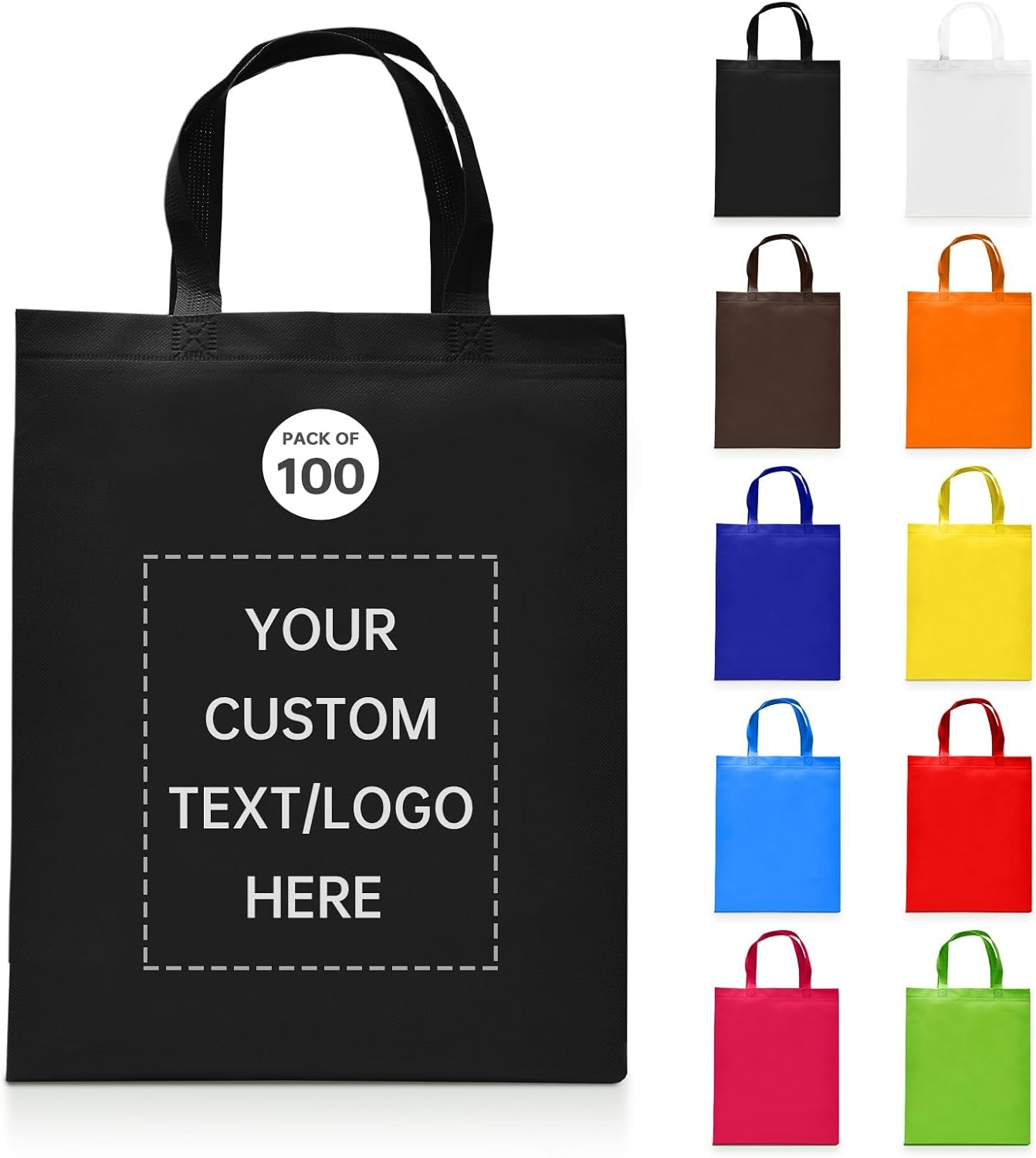 Tote Bags Personnalisés - 100 Unités en Vrac par Fournisseur pour Ventes, Activités Commerciales, Shopping, Fêtes et Publicité