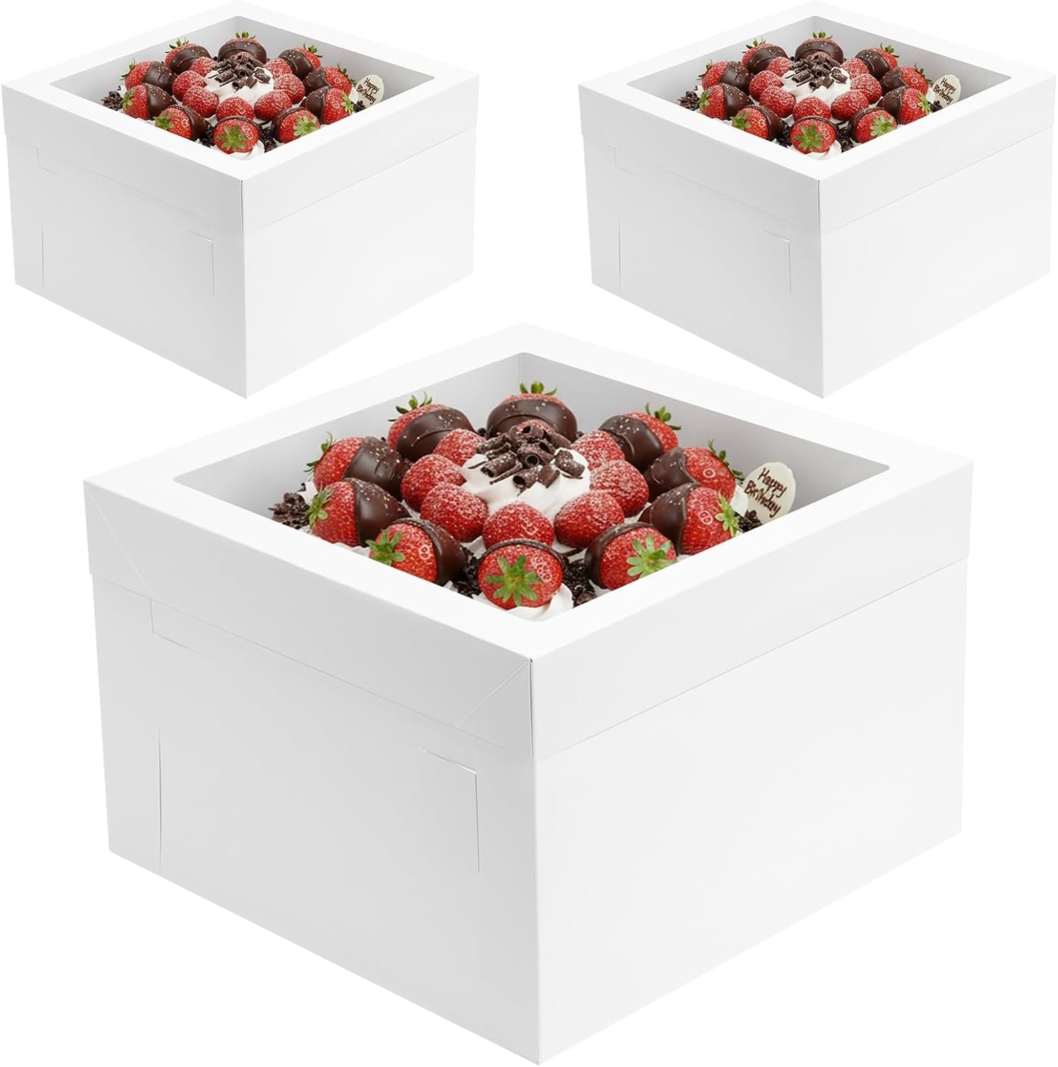 Vente en Gros de Boîtes à Gâteau 12x12x8 Pouces, Conteneurs de Pâtisserie avec Grande Fenêtre, Fabricant de Boîtes à Gâteau Blanches Jetables pour Anniversaire, Fête, Cupcakes, Cookies, Tartes, OEM.