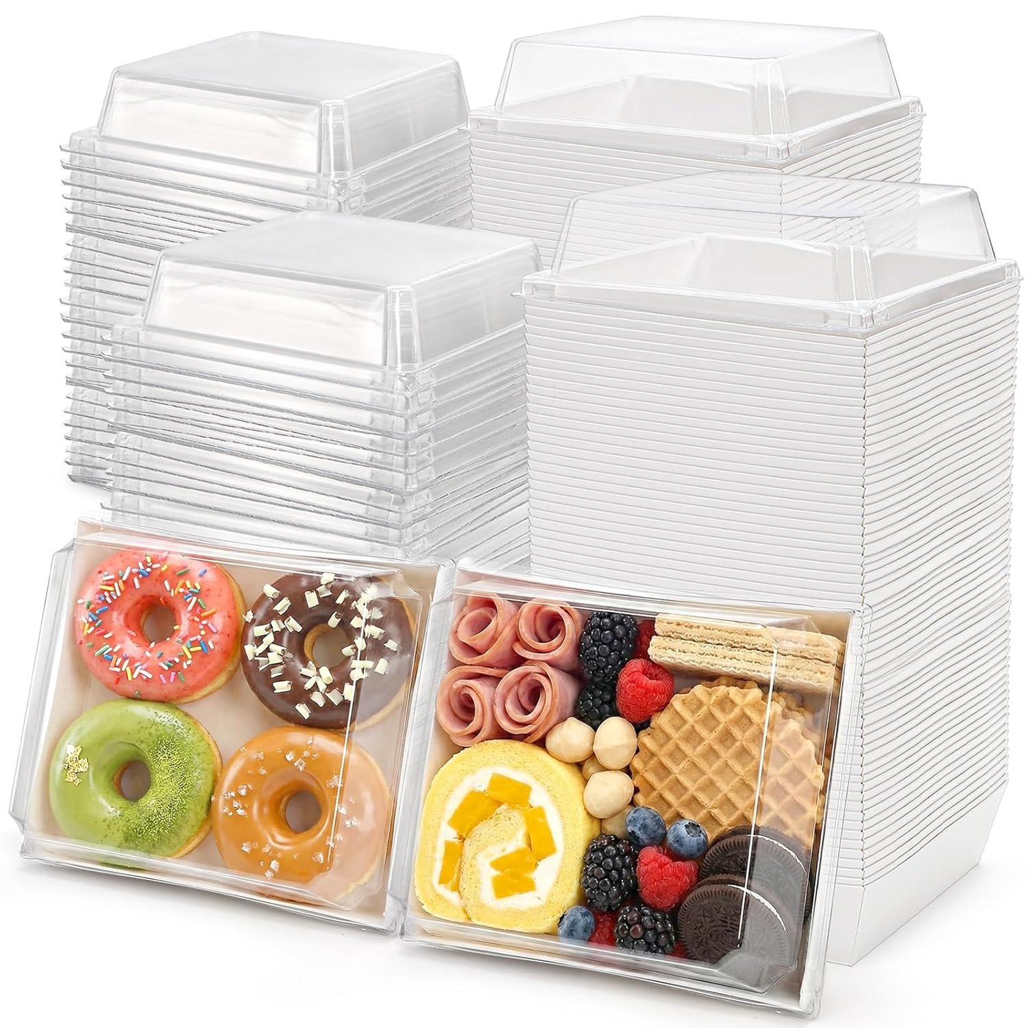 Vente en gros de 100 boîtes à sandwich avec couvercles transparents, boîtes charcuterie en papier blanc, 5 pouces, spécialement conçues pour Swiss roll, hamburger, pâtes, salade et biscuits - Fabricant fiable, logo personnalisé disponibles.