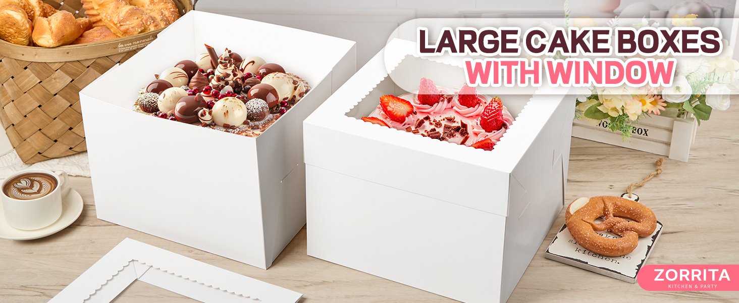 Grossiste de boîtes à gâteaux en carton, 10 x 10 x 8 pouces, avec logo personnalisé, conteneurs jetables avec couvercles et fenêtre, vente en gros pour mariages, anniversaires et fêtes.