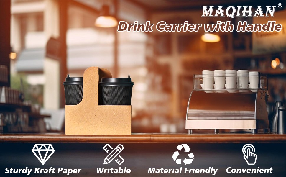 Grossiste porte-gobelet jetable en carton pour 2 tasses avec poignée, 12 pièces, accessoires de livraison alimentaire, OEM pour boissons chaudes/froides, présentation pratique, marque blanche.