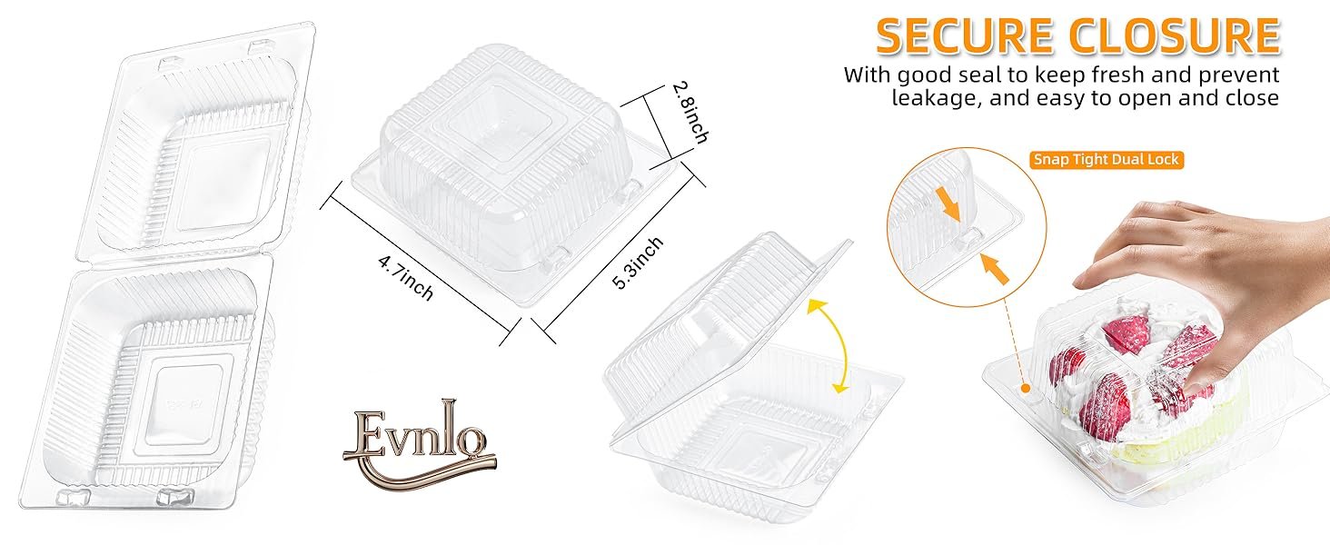 Grossiste de contenants plastiques transparents avec couvercles, 100 pièces, pour aliments - OEM, boîtes clamshell épaisses pour parts de gâteaux, desserts, hamburgers, salades, pâtisseries, fruits, plateaux à emporter.
