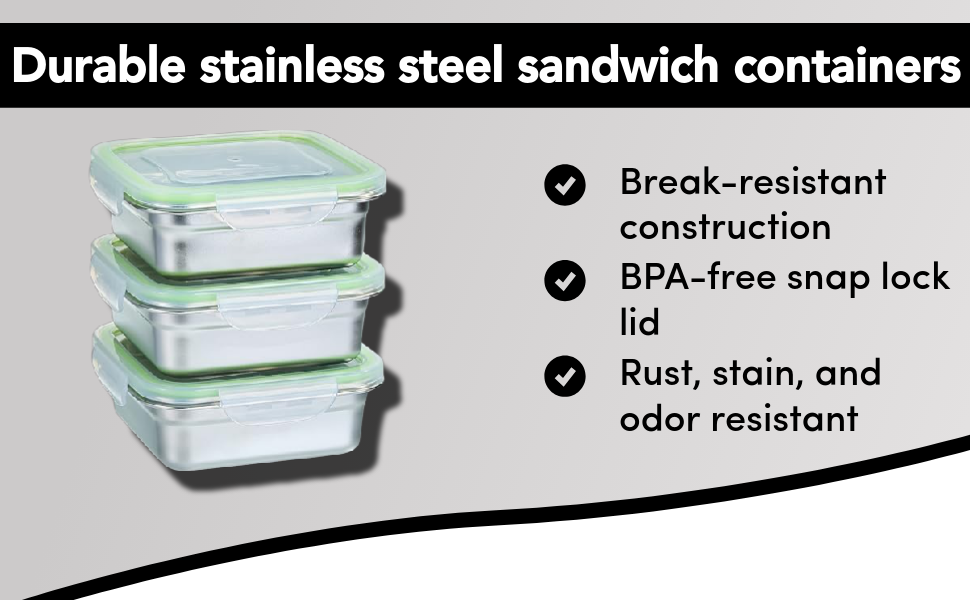 Grossiste de conteneurs à sandwich en acier inoxydable - Base en métal alimentaire, couvercle étanche et hermétique - Idéal pour les snacks et le stockage des aliments - Logo Personnalisé - Fabricant en vrac.