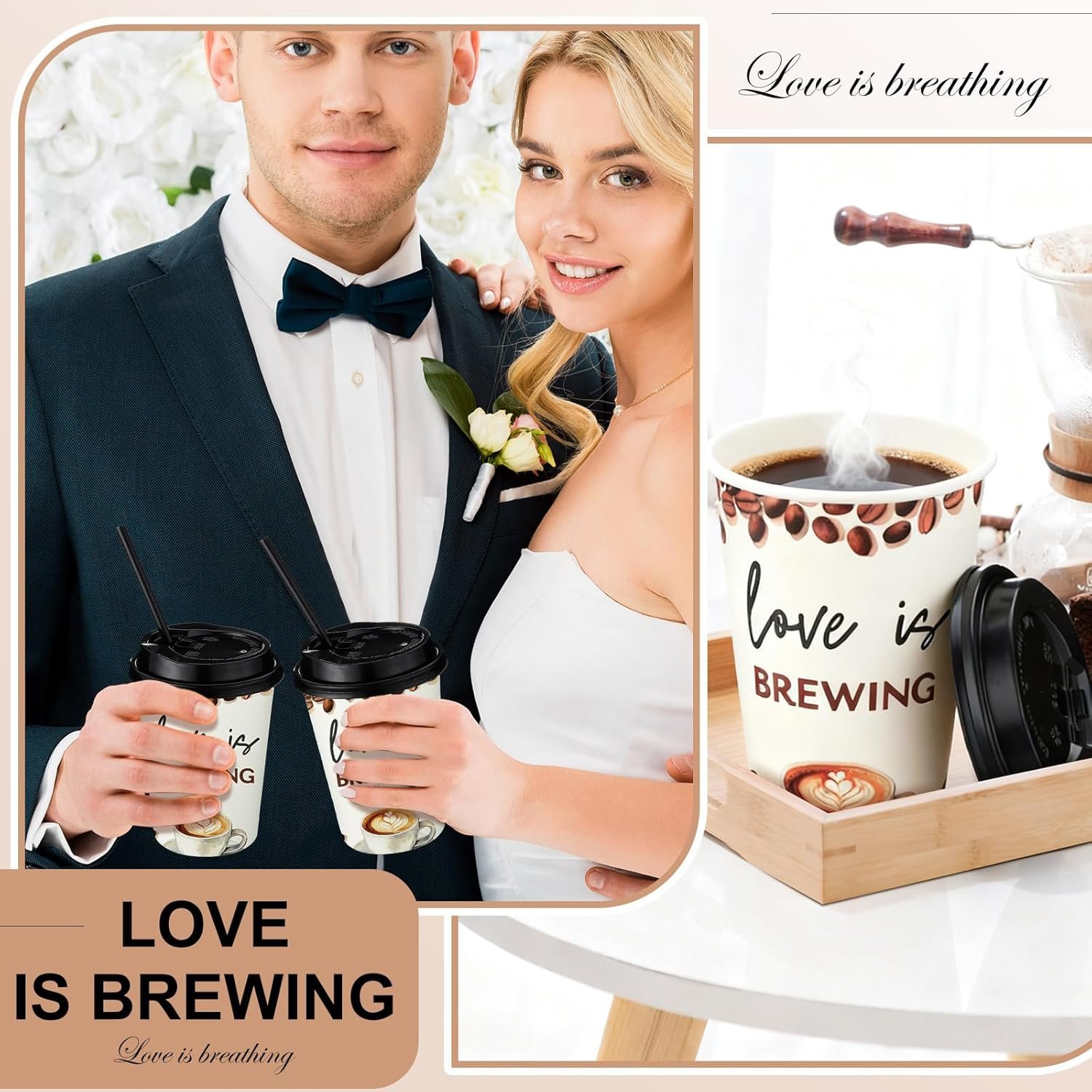 Grossiste 50 Pièces Gobelets à Café Jetables en Papier L'Amour Infuse pour Mariage Fête Prénuptiale Réception avec Couvercle Paille Fabricant OEM Grossiste 50 Pièces Gobelets à Café Jetables en Papier L'Amour Infuse pour Mariage Fête Prénuptiale Réception avec Couvercle Paille Fabricant OEM