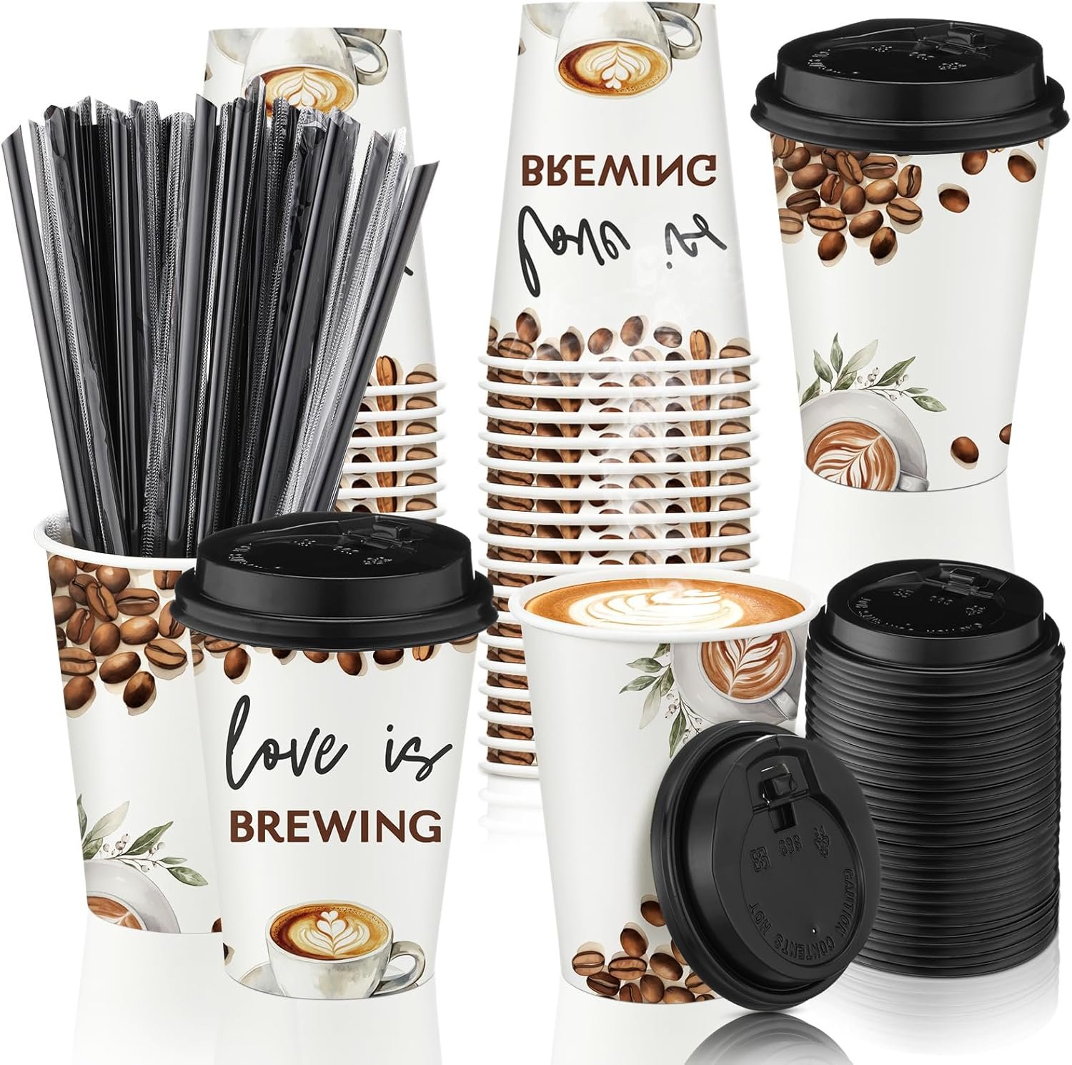 Grossiste 50 Pièces Gobelets à Café Jetables en Papier L'Amour Infuse pour Mariage Fête Prénuptiale Réception avec Couvercle Paille Fabricant OEM